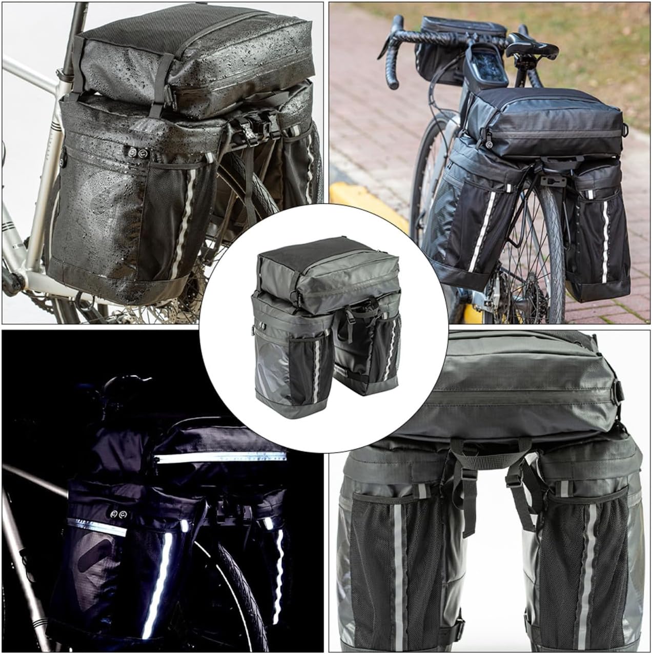 Bike Rear Rack Bag 50l Waterproof Mountain Bike Pannier Carry Bag 3-in-1 for Long-distance Touring and Commuting