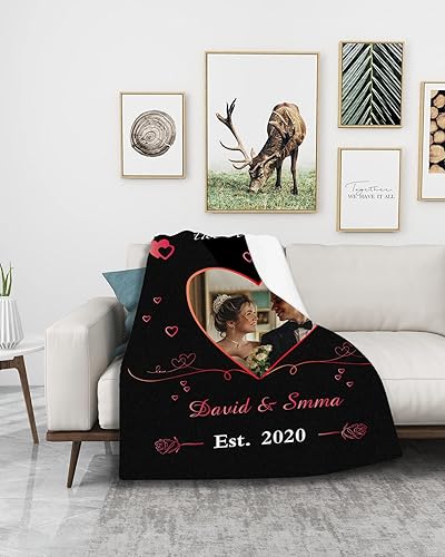 Miniatura 3 de Manta personalizada con nombre, imagen y fecha para esposa, regalos personalizados para esposa de parte del marido, manta de franela súper suave