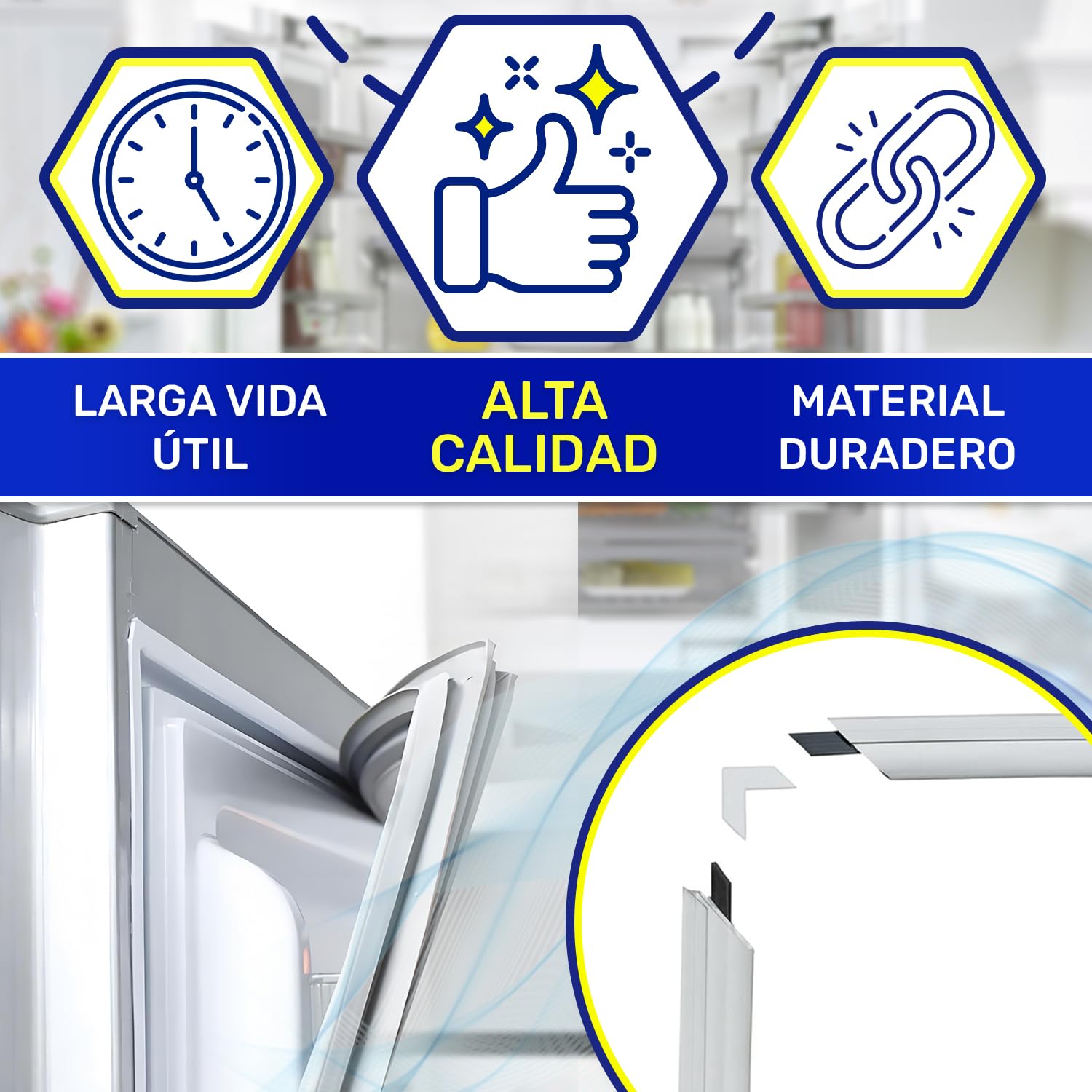 Goma Nevera Universal 2000 x 1000 mm con 2 Esquinas de Unión Incluidas - Junta Puerta Frigorifico con Inserto Magnético - MONTERAL