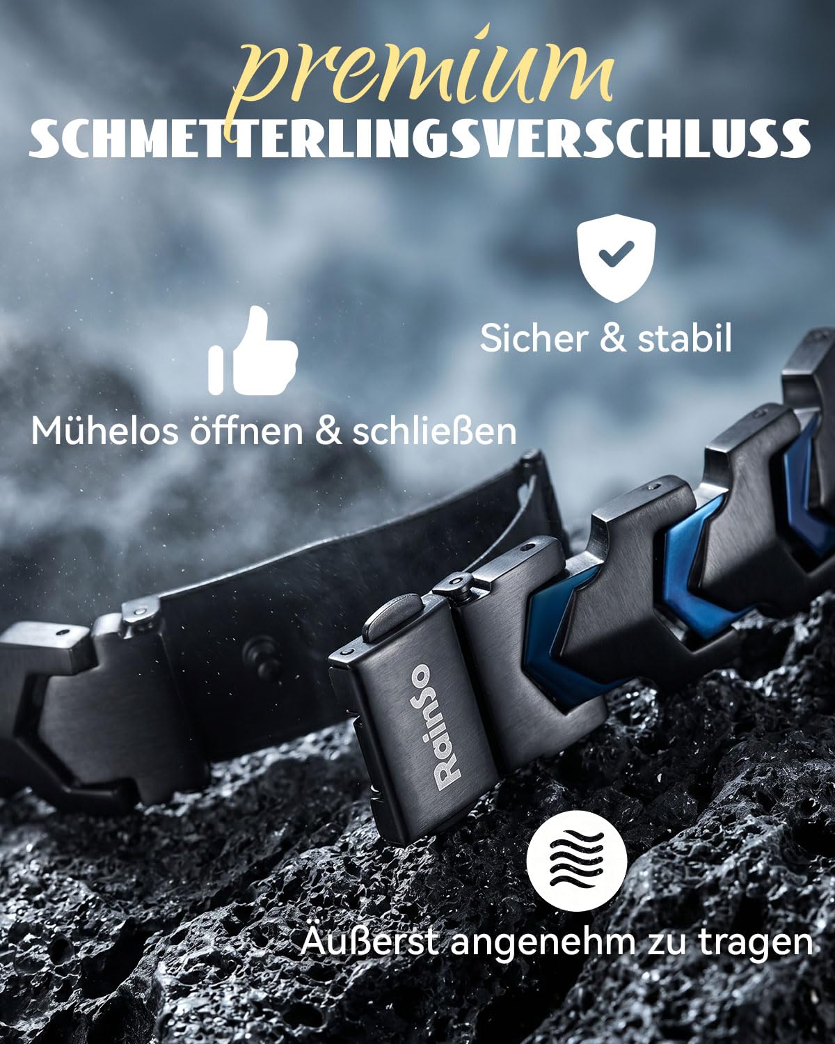 RainSo Bracelet magnétique en acier inoxydable pour homme - Design flèche mat - Chaîne robuste réglable pour escalade en plein air (24 cm)
