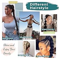 Vista 6 de EMMOR Extensión de cola de caballo larga trenzada con cabello lacio envolvente, extensiones de cabello sintético suave y saludable para mujeres