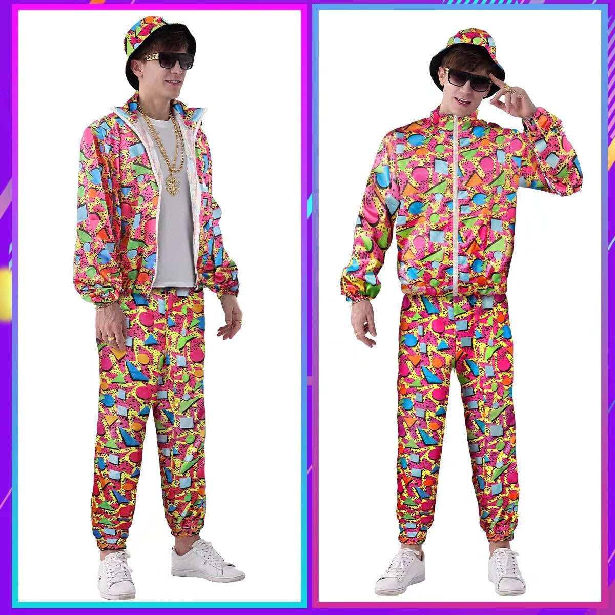 80s 90s Outfit for Men Tracksuit Costume, Hip Hop Hat Fanny Pack Ring Bracelet Gold Chain Rapper Sportswear - Image 5