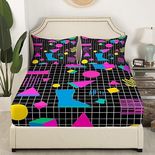 Miniatura 3 de Erosebridal Juego de sábanas de geometría de los años 80 y 90, estilo hipster, juego de sábanas de estilo moderno de los años ochenta, tamaño Queen,