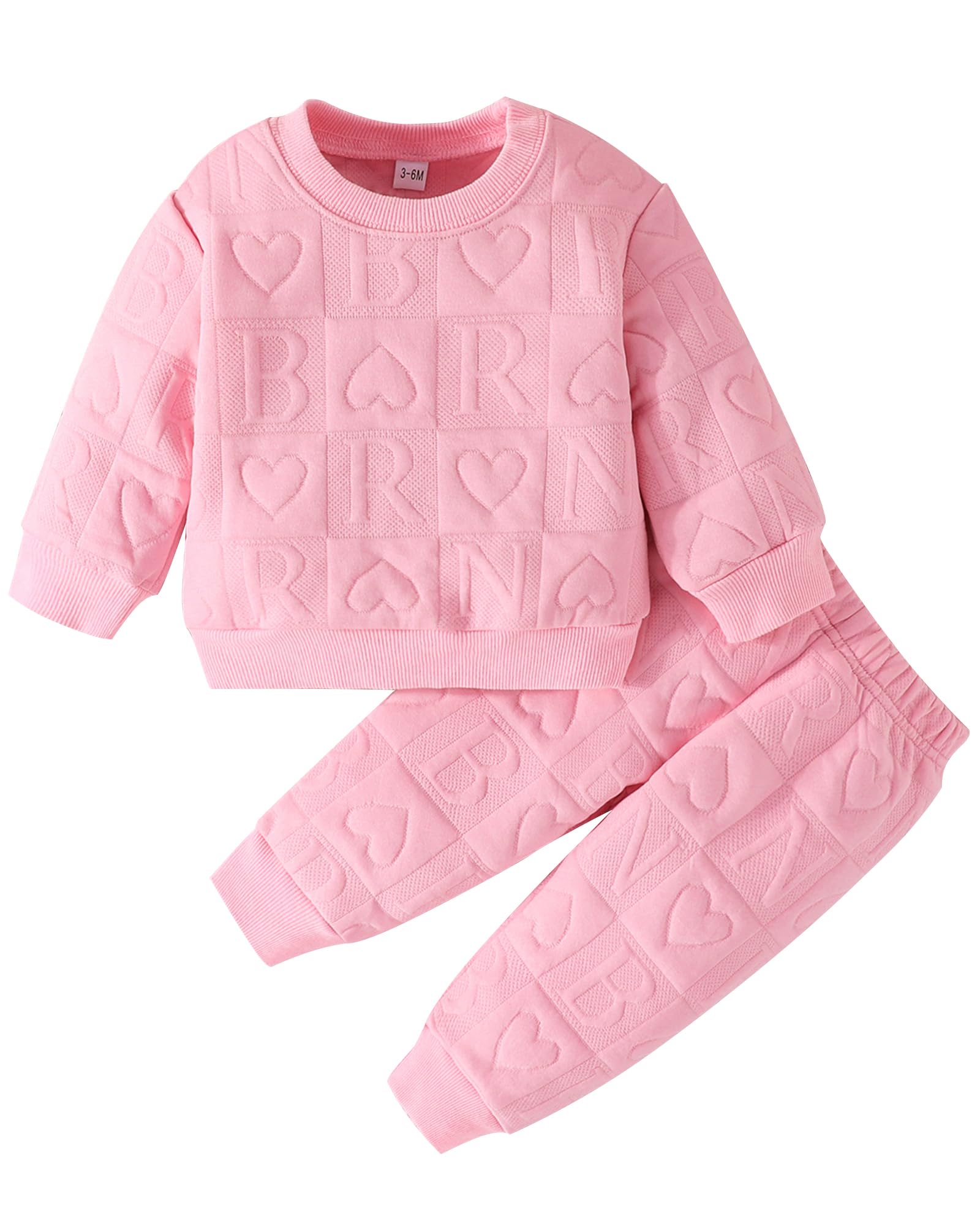 Jecson Toddler Baby Girl Clothes Soft Warm Outfits Set Quilted Heart Sweatshirt Pants Cute Fall Winter Home Out