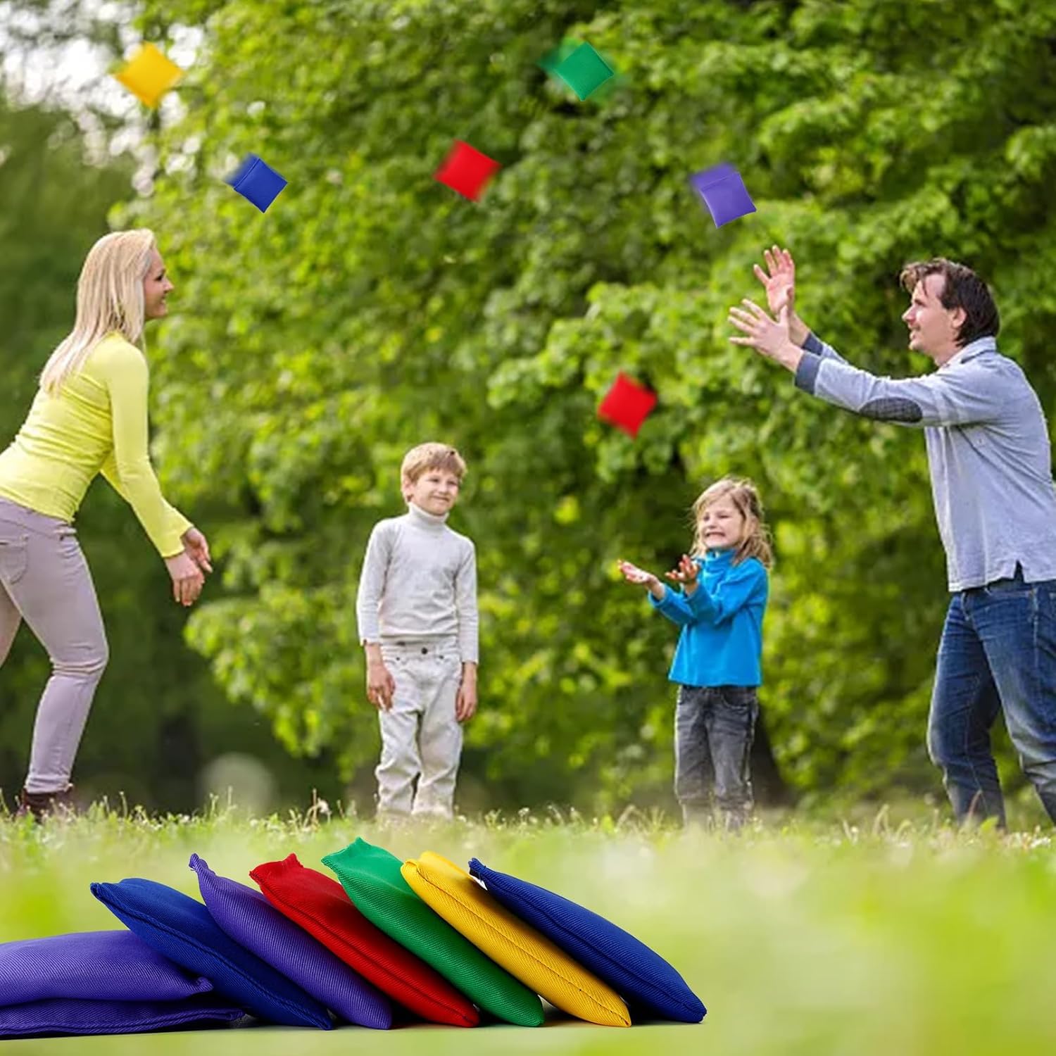 20 Stück Cornhole Säckchen, 10x10cm Nylon Sitzsäcke Werfen, Wurfsäckchen, Bean Bags Wurfspiel für Cornhole Spiel, Toss Bunte Bohnensäckchen Set für Outdoor Spiele (5 Farben)
