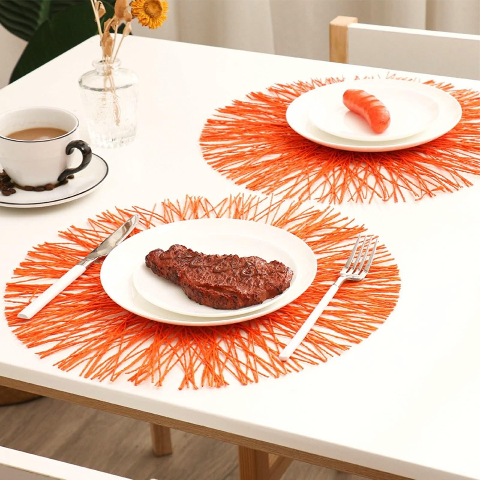 Lot de 8 Set de Table Orange 38cm, Set de Table Vintage Bistrot en Forme de Feu d'artifice Coton Lin