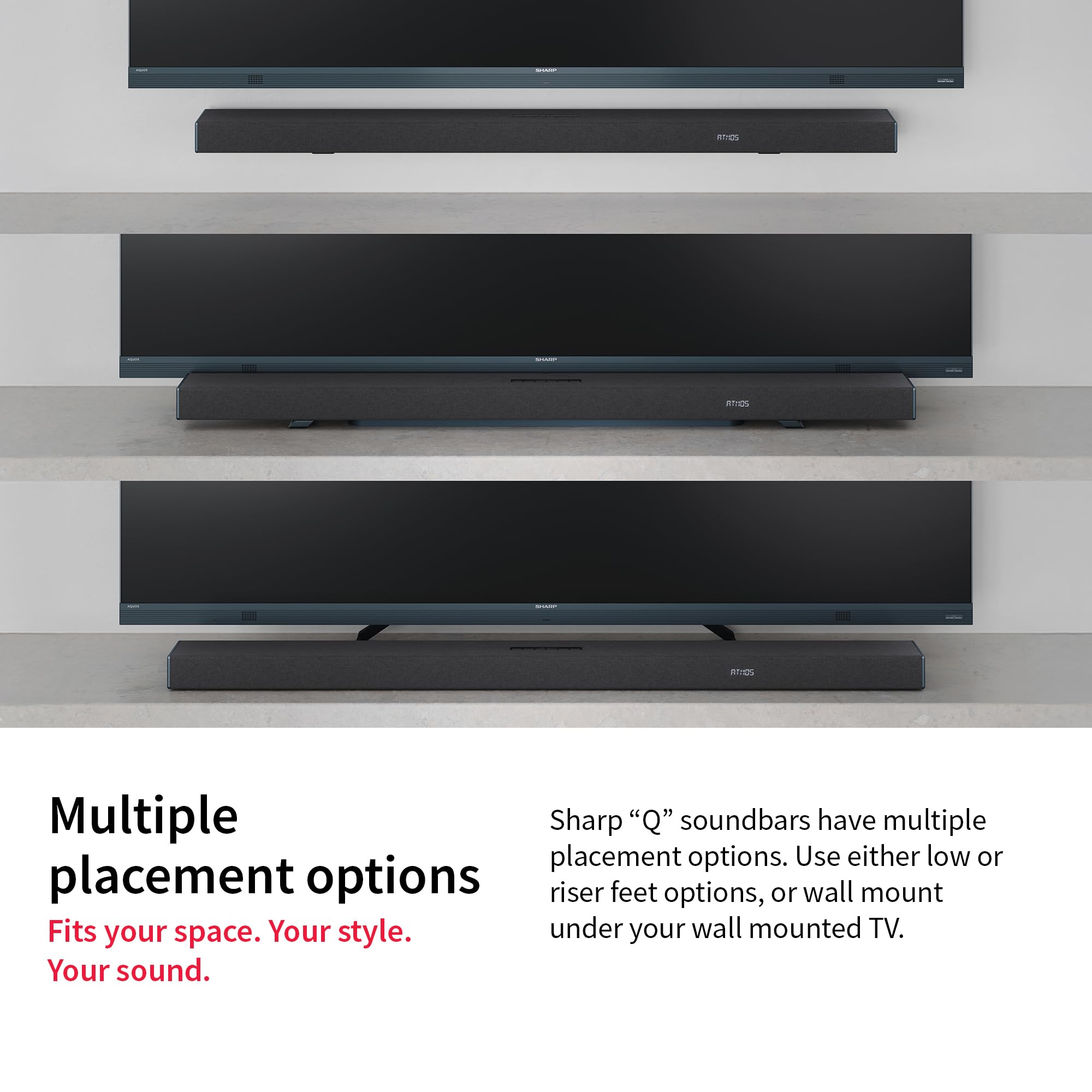 SHARP HT-SBW55121(BK) Barre de Son 5.1.2 canaux avec Caisson de Basses sans Fil - Audio Home cinéma 650 W, Dolby Atmos, DTS:X, Bluetooth 5.3, HDMI eARC, Passthrough 4K - Noir