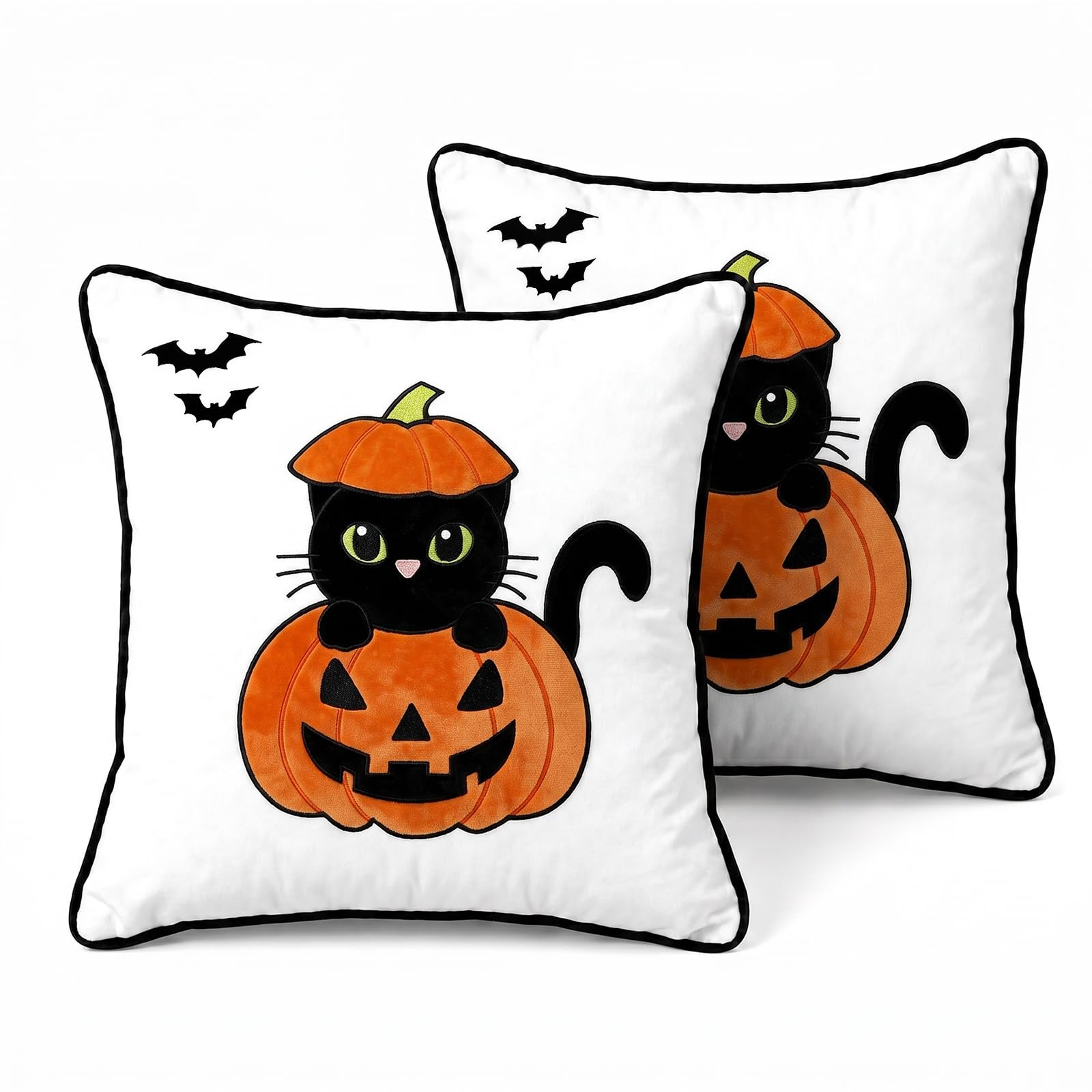PARTY TELLER Halloween Pillow Covers 18x18 Set of 2, Cat Pumpkin Cases