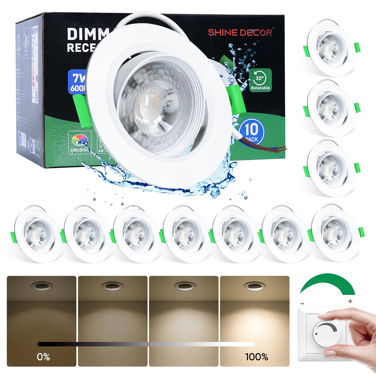 Shine Decor LED Einbaustrahler,Neutralweiß 4000K Dimmbar,Led Spot Deckenstrahler,LED Einbauleuchten Für Schlafzimmer Badezimmer Küche,10er Set