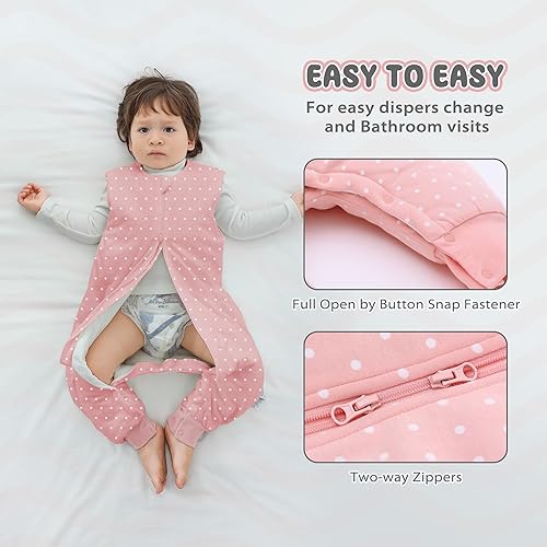 Miniatura 10 de Saco de dormir para bebé con pies 2.5 TOG de invierno para niños pequeños, saco de dormir de algodón peinado para bebés