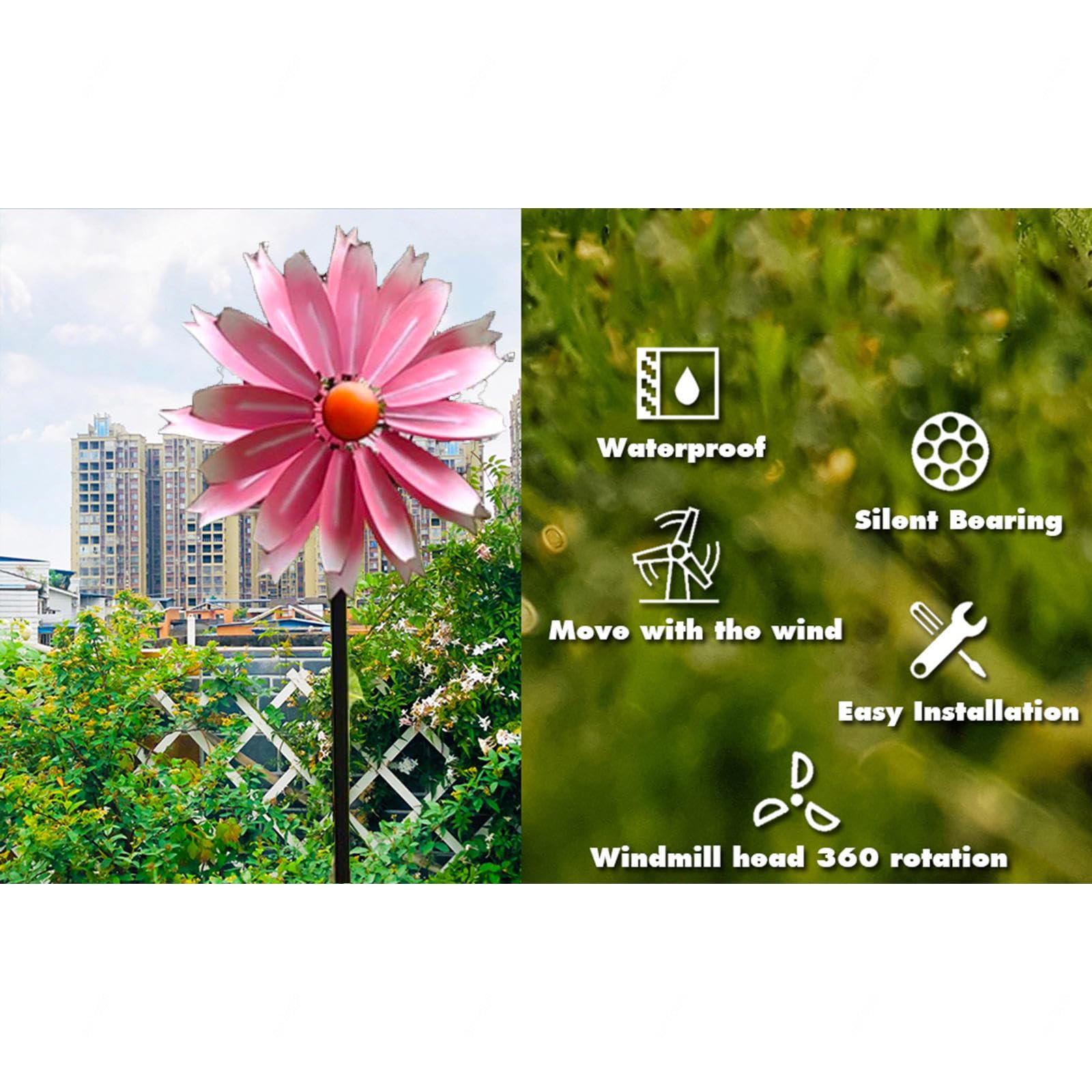 Mulini A Vento In Metallo Per The Yard 149cm Garden Spinners Liquidazione All'Aperto Vento A 360° Con Cinetica Filatori Del Cantiere Eolico,Yellow