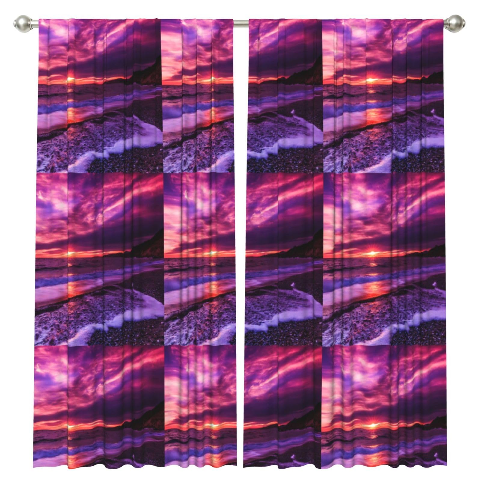 InOmak Pink Beach Sunset Printed, 2 Panels Window Curtains 52 x 84 Inch Blackout Curtains for Living Room Bedroom