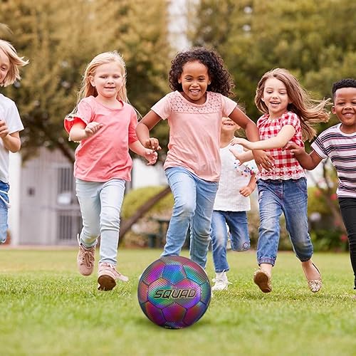 Miniatura 6 de SQUAD Balón de fútbol holográfico reflectante tamaño 5  Pelota reflectante brillante para juegos nocturnos y entrenamiento  Cuero sintético duradero
