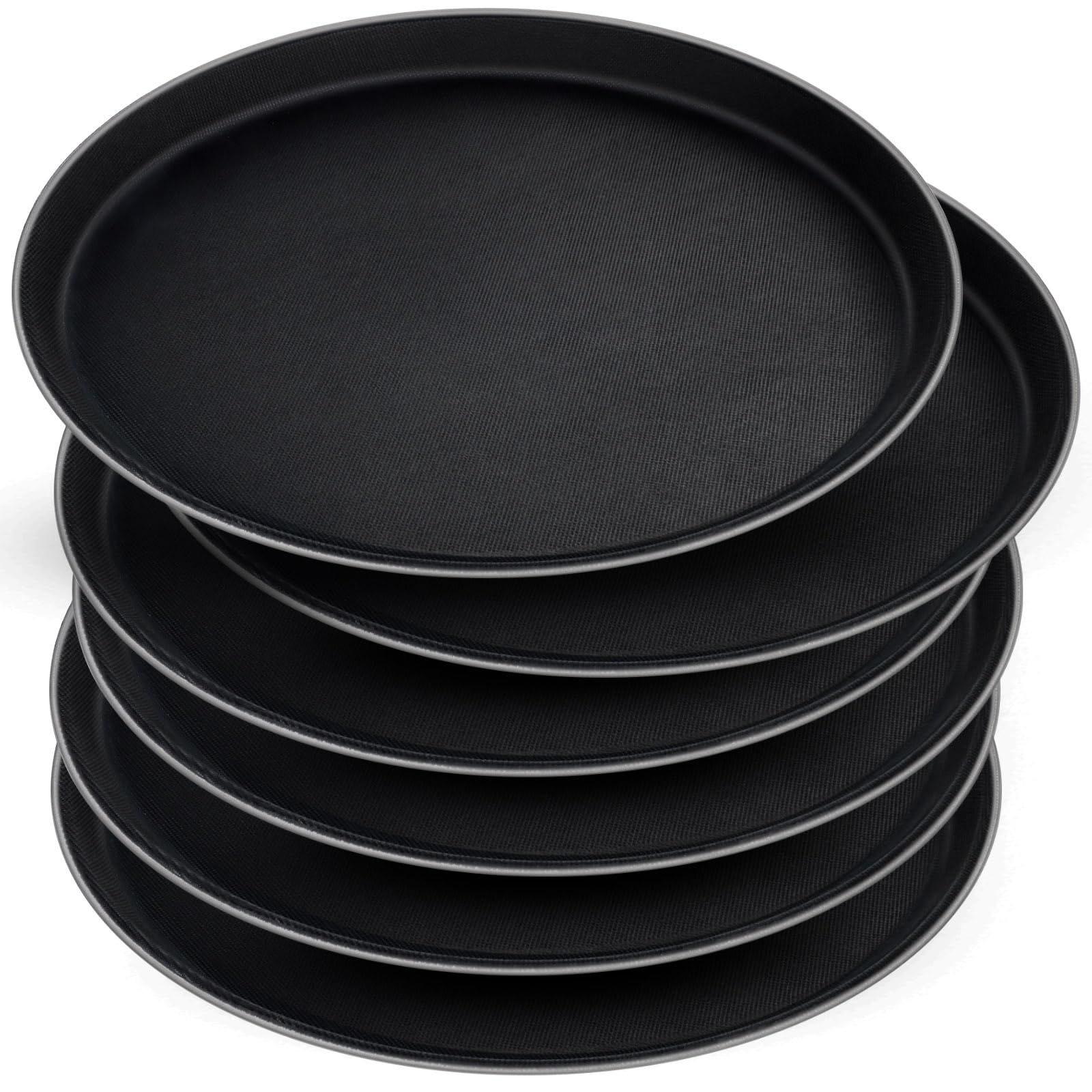 6 Pieces Restaurant Serving Tray, Non Slip Surface Round Tray Plastic Food Meals Server with Raised Edges for Home, Kitchen, Restaurant, Cafeteria, Bar, Hotel (Black, 6 Pcs 11 Inch)