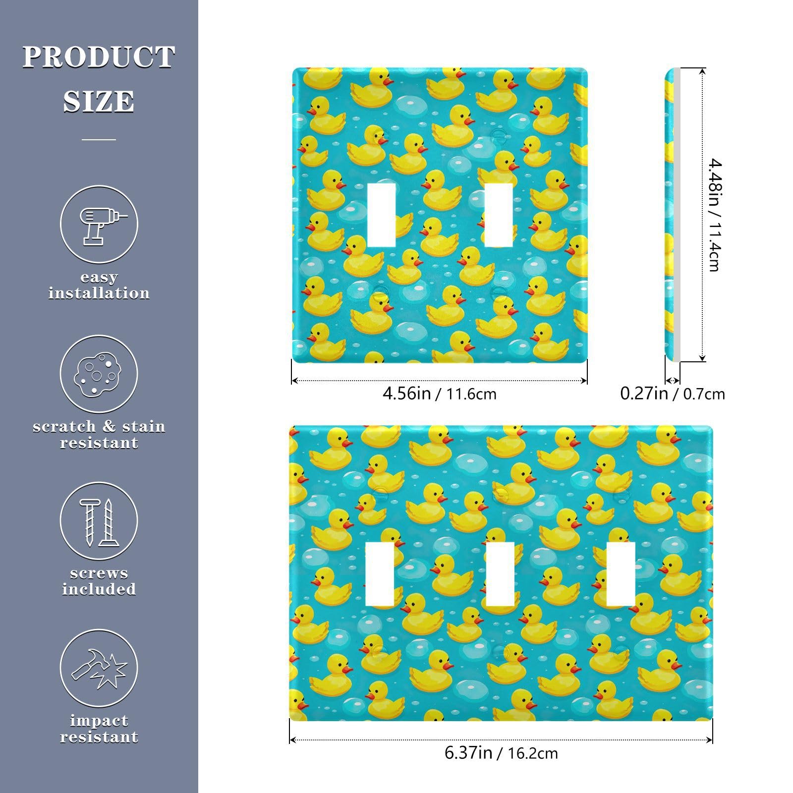 Light Switch Cover Cute Yellow Duck Wall Plates for Electrical Outlets 3 Gang 202b3319