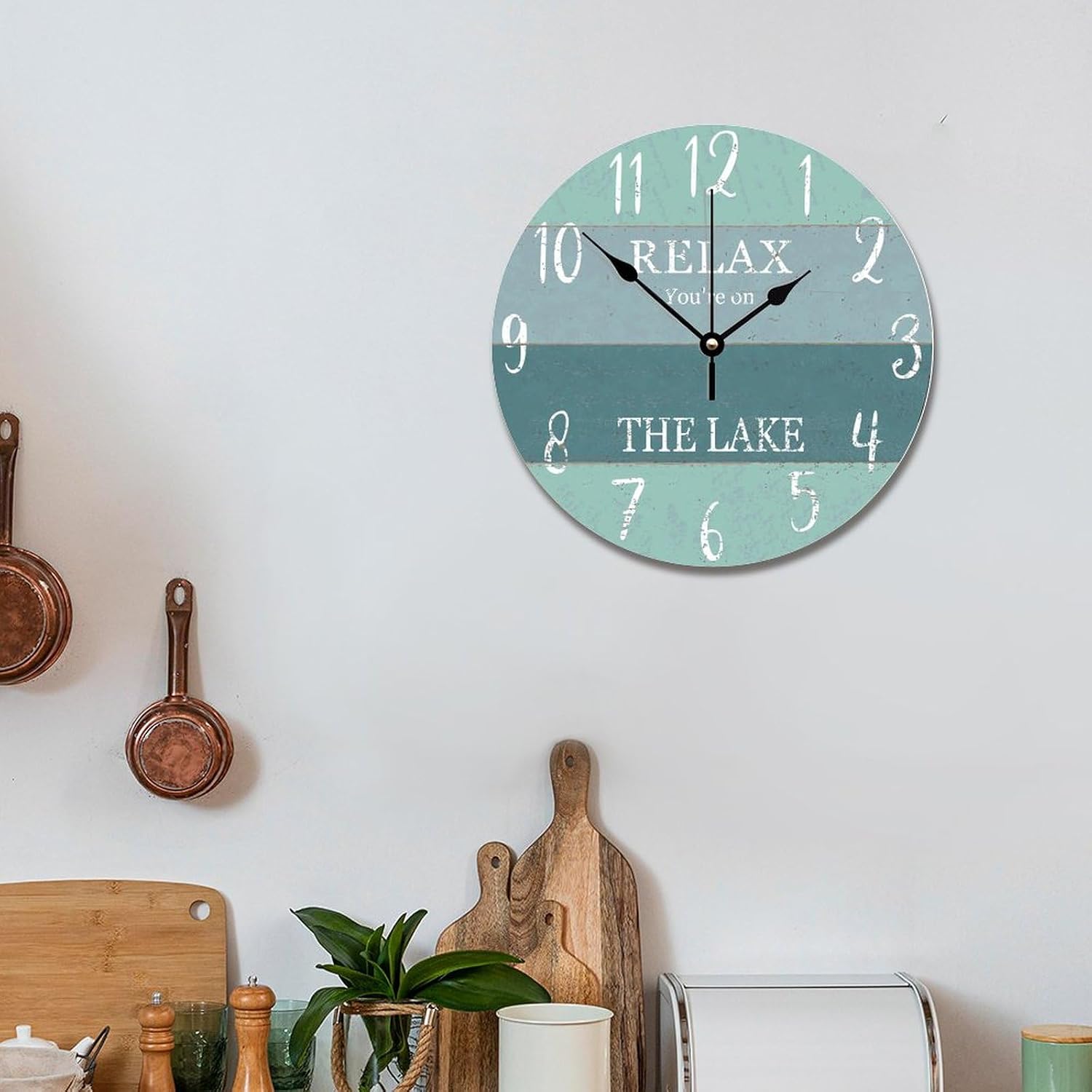 Relax You're on The Lake Wall Clock Lake Time Clock Teal Wall Clocks Battery Operated 12 Inch Silent Non-Ticking Rutic Hanging Clock for Bedroom Living Room Farmhouse Wall Decor