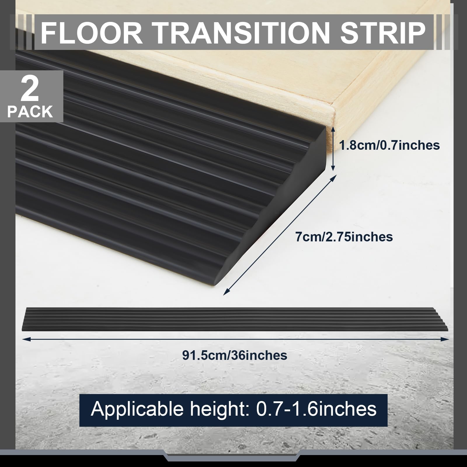 Blulu 2 Pcs PVC Door Threshold Ramp Threshold Transition Strips, Wheelchair Ramps for Doorways, Self Adhesive Ramps for Wheelchairs Stroller Scooter Reducer Ramp, 2.75'' Wide x 3' Long