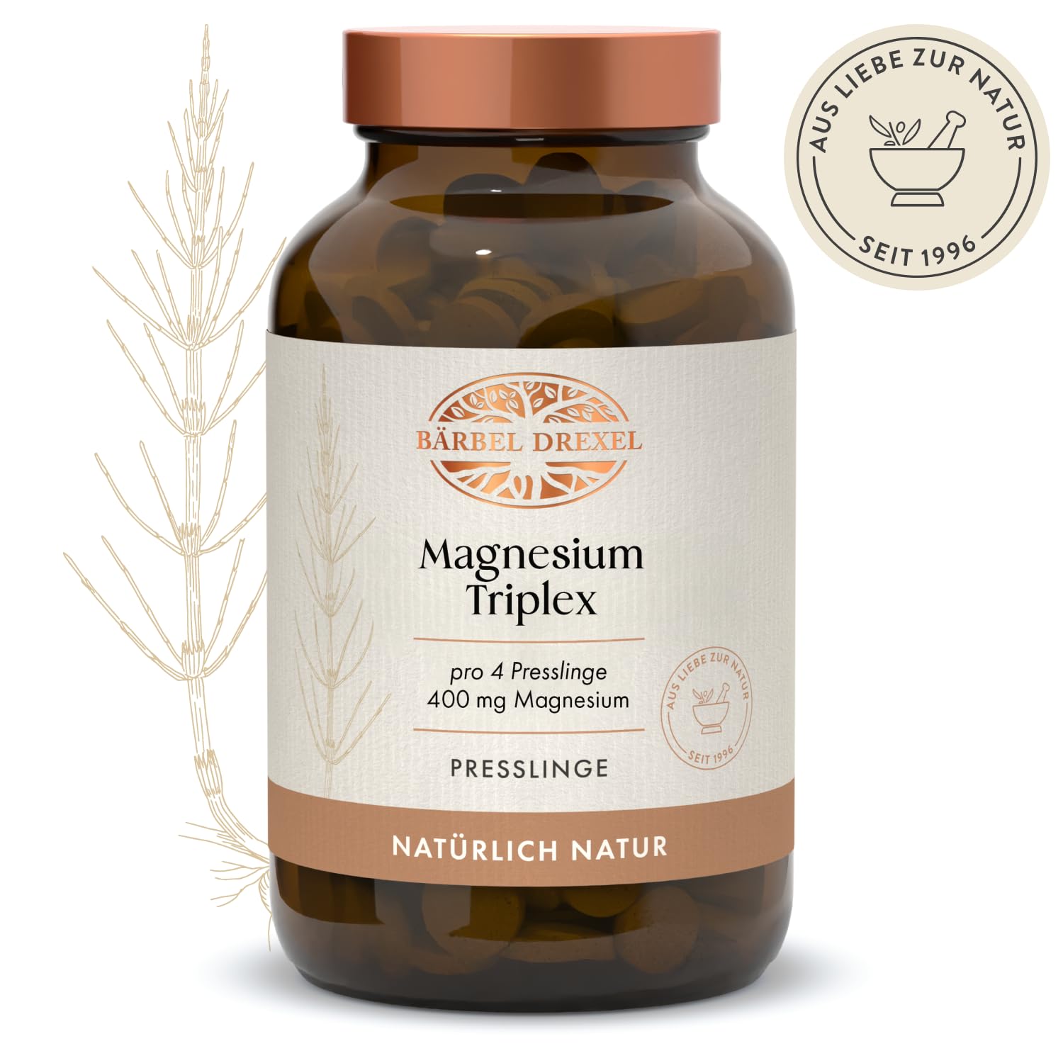 BÄRBEL DREXEL Magnesium Triplex Presslinge, Magnesium Komplex mit Magnesiumbisglycinat, Magnesiumcitrat & Magnesiumcarbonat, mit Brennnessel & Schachtelhalm, 350 Presslinge (88 Tage), vegan