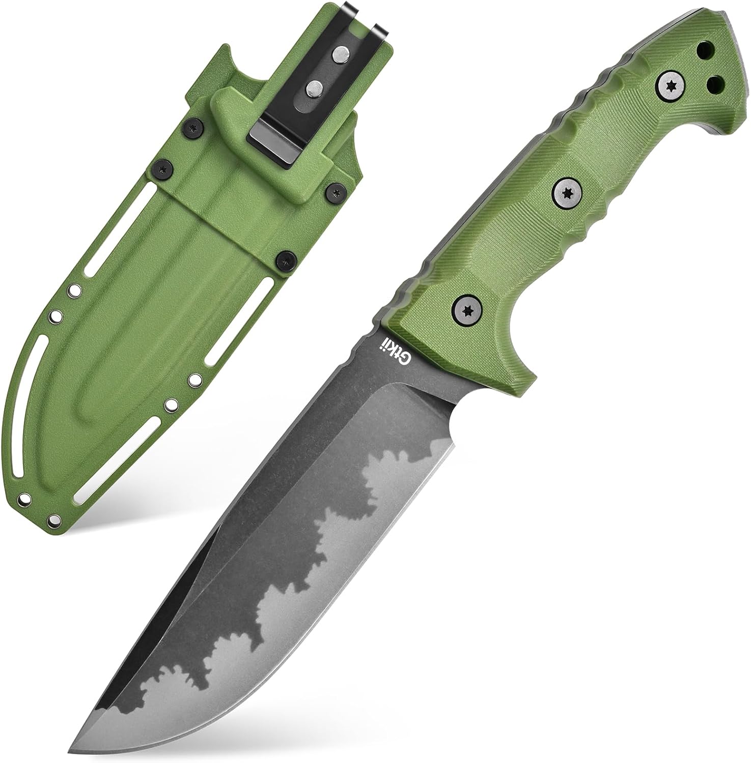Gtkii GTK7 Fixed Blade Knife DC53 Steel Blade Full Tang Nylon Fiberglass Handle EDC Fixed Knifes for Outdoor Camping Hunting (green)