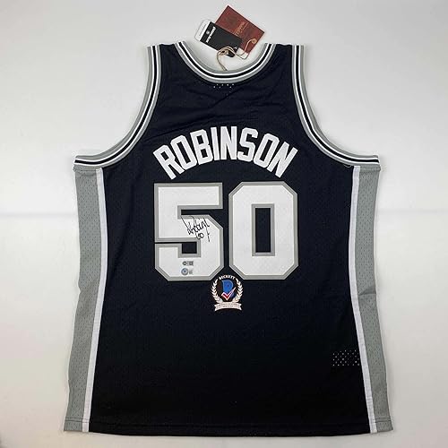 AutographedSigned David Robinson San Antonio Spurs Black Authentic M&N Basketball Jersey Beckett BAS COA