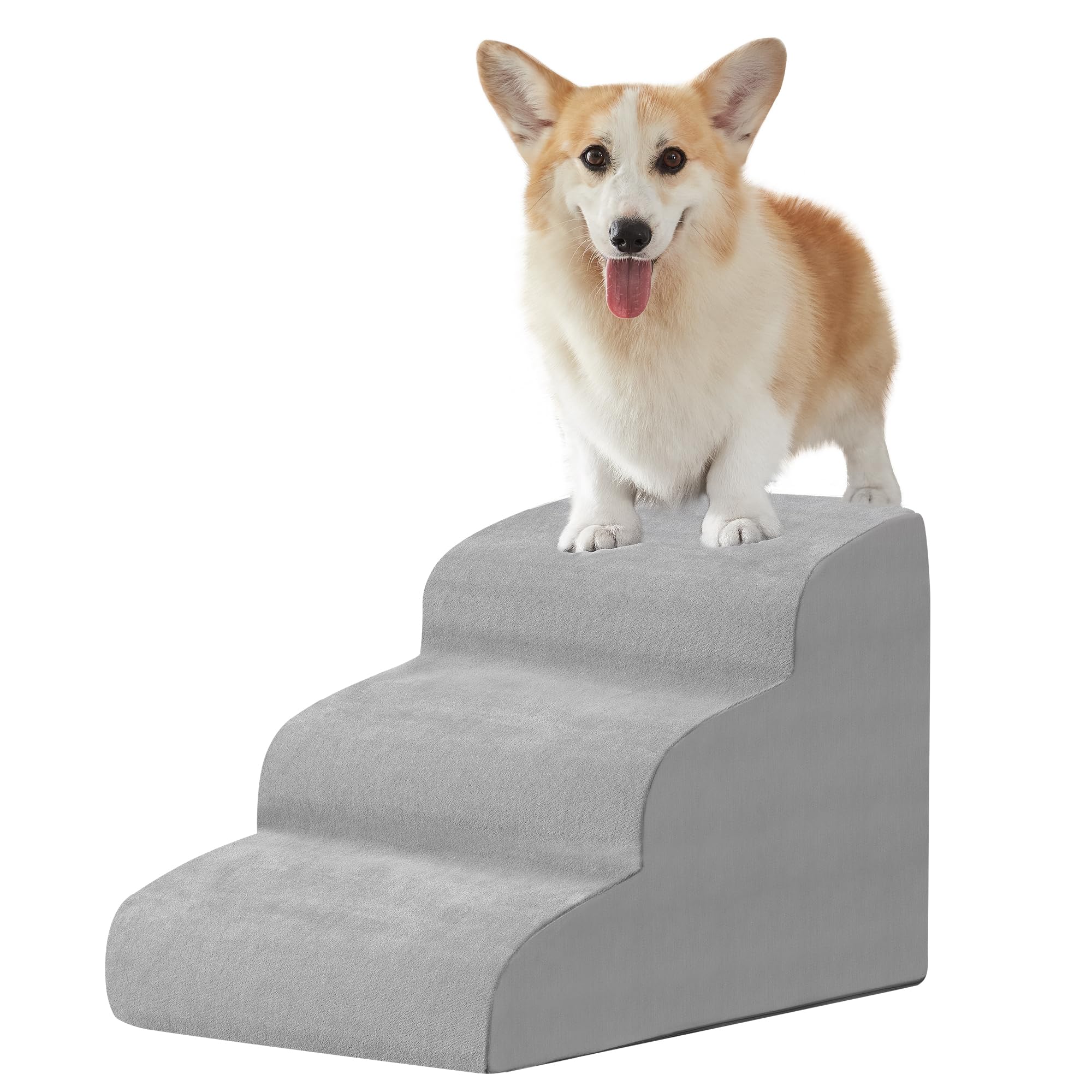 Lazyzizi 3 Steps Foam Dog Ramps, Dog and Cats Steps, Small Pets Stairs with Washable Cover, Non-Slip Bottom for Little Dogs & Cats, Grey