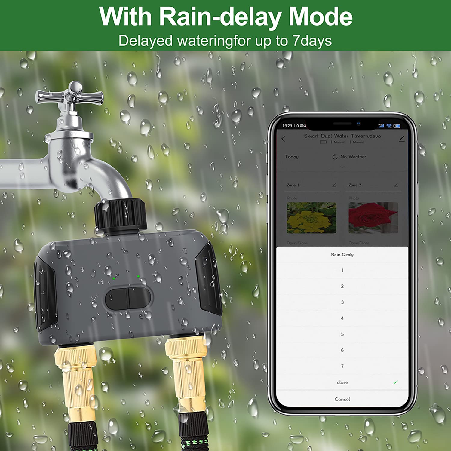 Timer per irrigazione WiFi, timer per irrigazione intelligente per tubo da giardino, sistema di irrigazione automatico con hub WiFi, controllo APP, lavoro con Alexa e Google Assistant, 2 prese