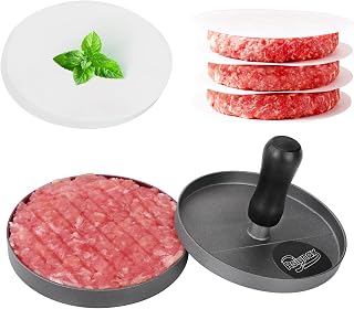 Burger Press with 100 Patty Papers Non-Stick Aluminum Hamburger Mold for Kitchen Grill BBQ