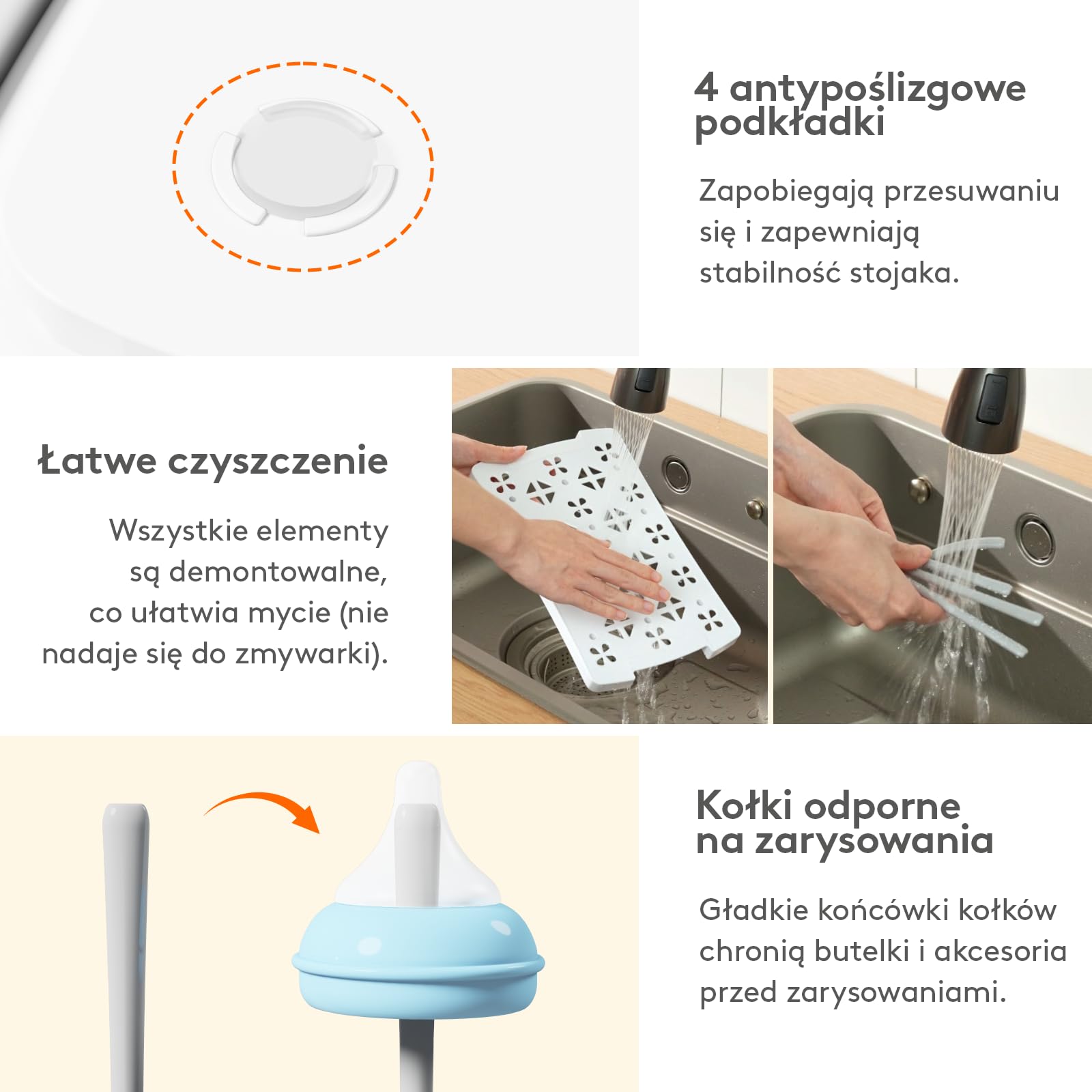 Lifewit Suszarka do Butelek Z Wyjmowaną Tacką Ociekową, Uchwyt na Butelki na Blat Kuchenny, Stojak do Suszenia Butelek Kubków Smoczków Części Laktatora Akcesoria Dla Niemowląt