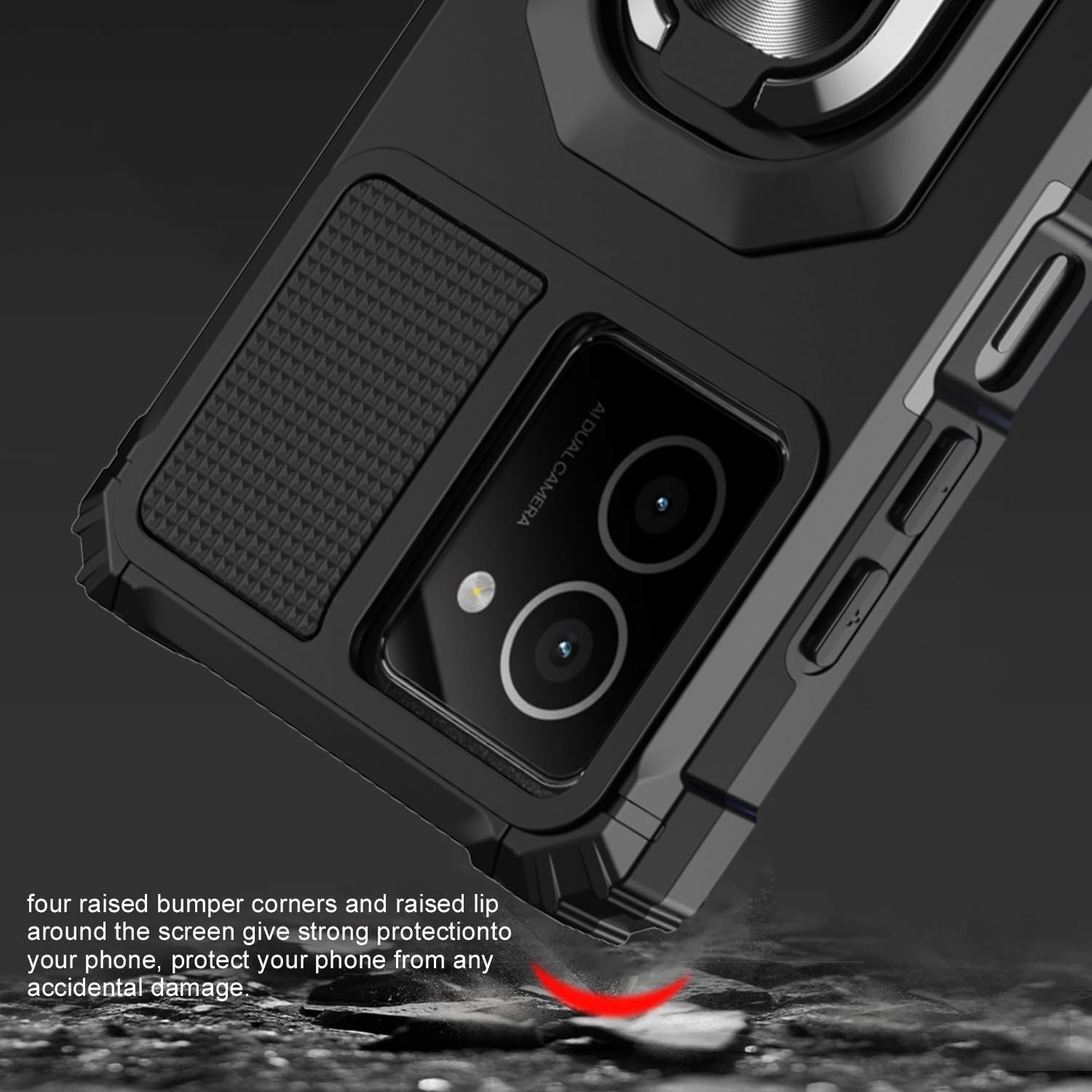 TTYSHTT Custodia per HMD Pulse/Pulse+/Pulse Pro, con pellicola protettiva in vetro temperato, antiurto, resistente, di grado militare, robusta custodia per telefono con cavalletto a 360° (nero