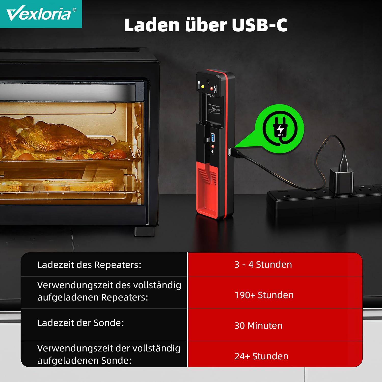 Vexloria Termometro Cucina, Termometri Per Alimenti, Wireless Bluetooth Termometro Da Cucina, Con App Intelligente Cucinare A Lunga Distanza Termometro, Per Forno, Griglia, Cucina, Barbecue