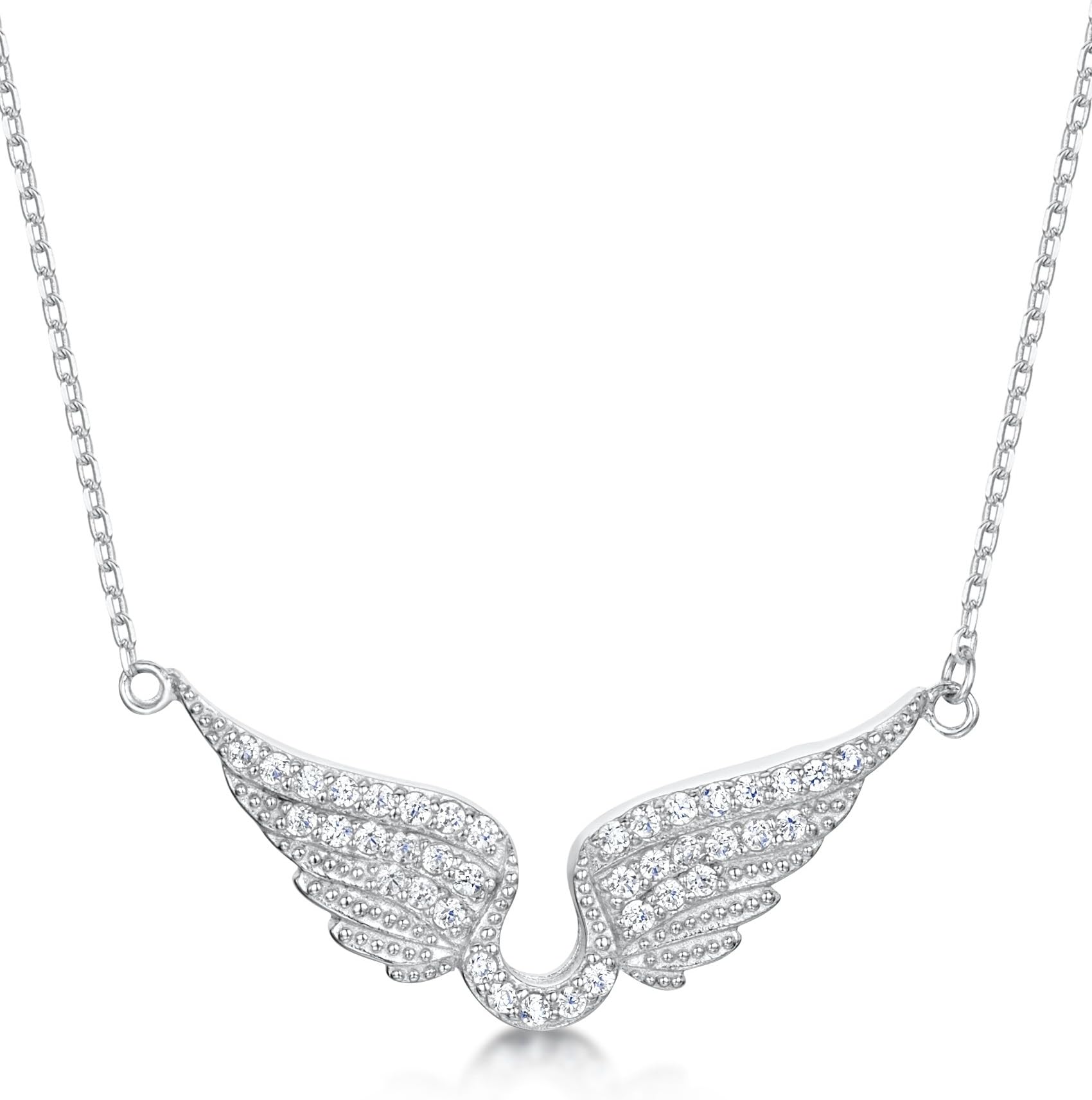 Just Jo Cubic Zirconia Angel Wings Necklace in Sterling Silver with Rhodium Plating of 41-46cm