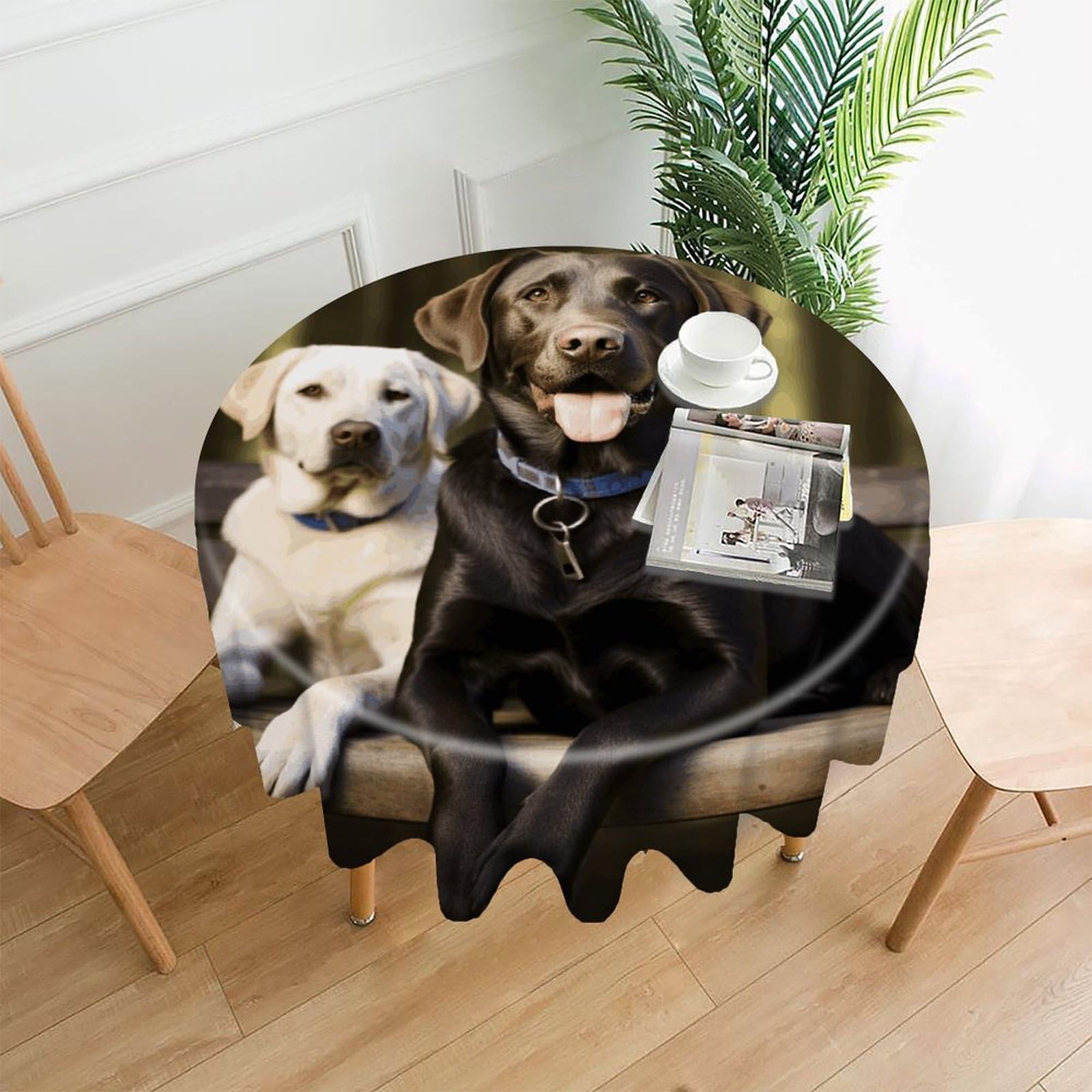 VstaDank Labrador Table Cloth Fashions Washable Round Tablecloth Decorative Table Cover Comfortable Straight Edge Tablecover for Dining Kitchen Party Outdoor 60 Inch