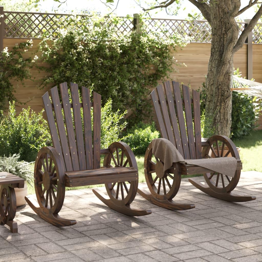 Sedie a Dondolo Adirondack 2 pz in Legno Massello di Abete Comfort Outdoor con Schienale Ergonomiche per Giardino Terrazza Balcone