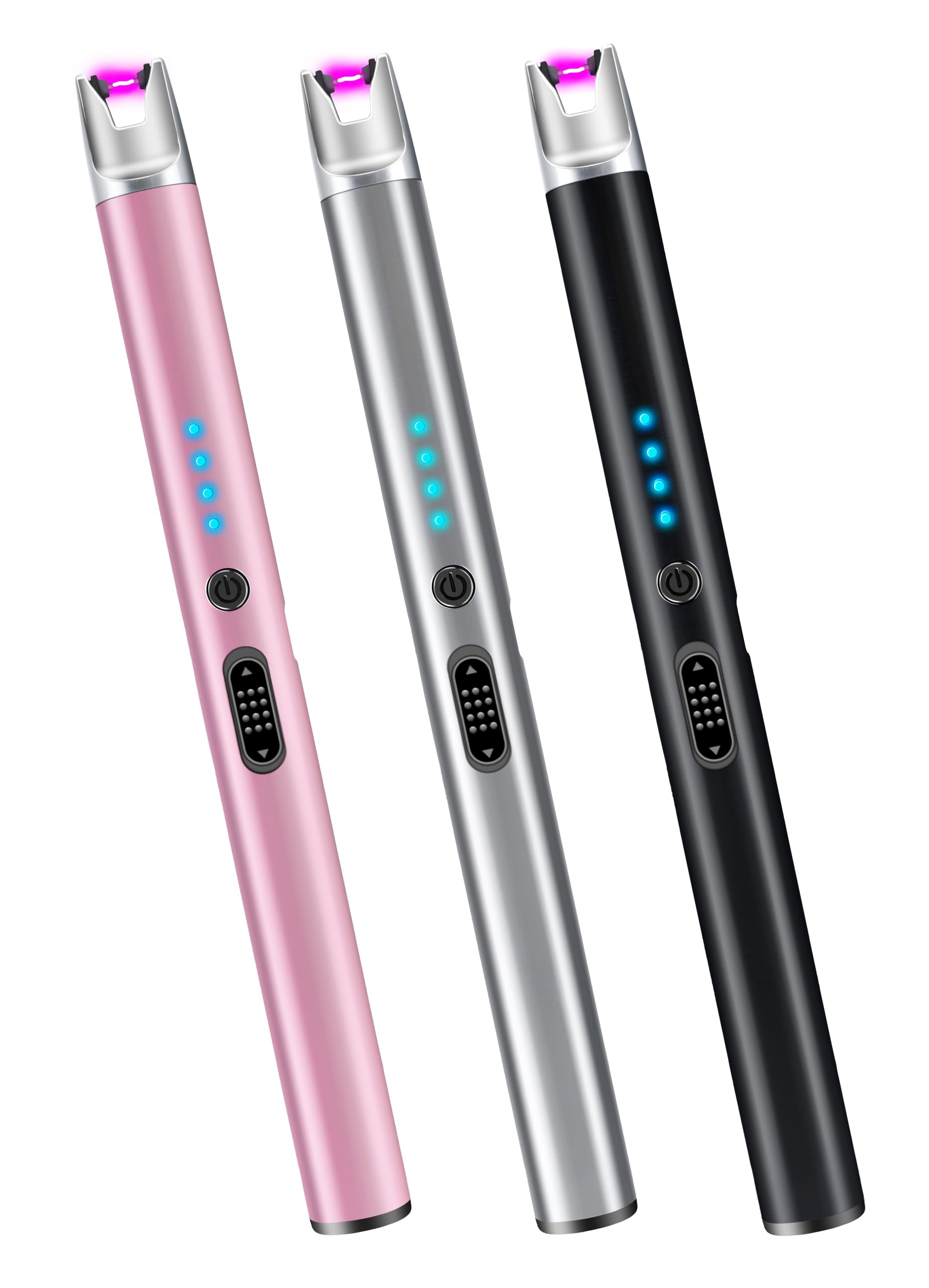 Luxgaze 3 Pack Electric Candle Lighter Rechargeable USB Lighters Flameless Windproof Plasma Arc Lighters with Safety Lock Long