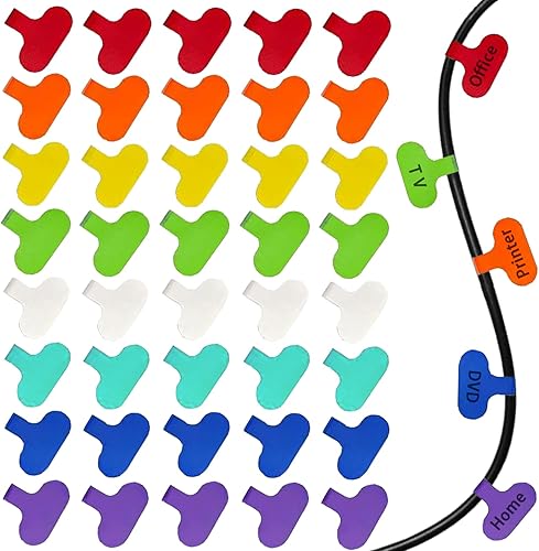 40 etiquetas de cable multicolor, etiquetas ovaladas de alambre para electrónica, computadora e identificación de cables, etiquetas duraderas con
