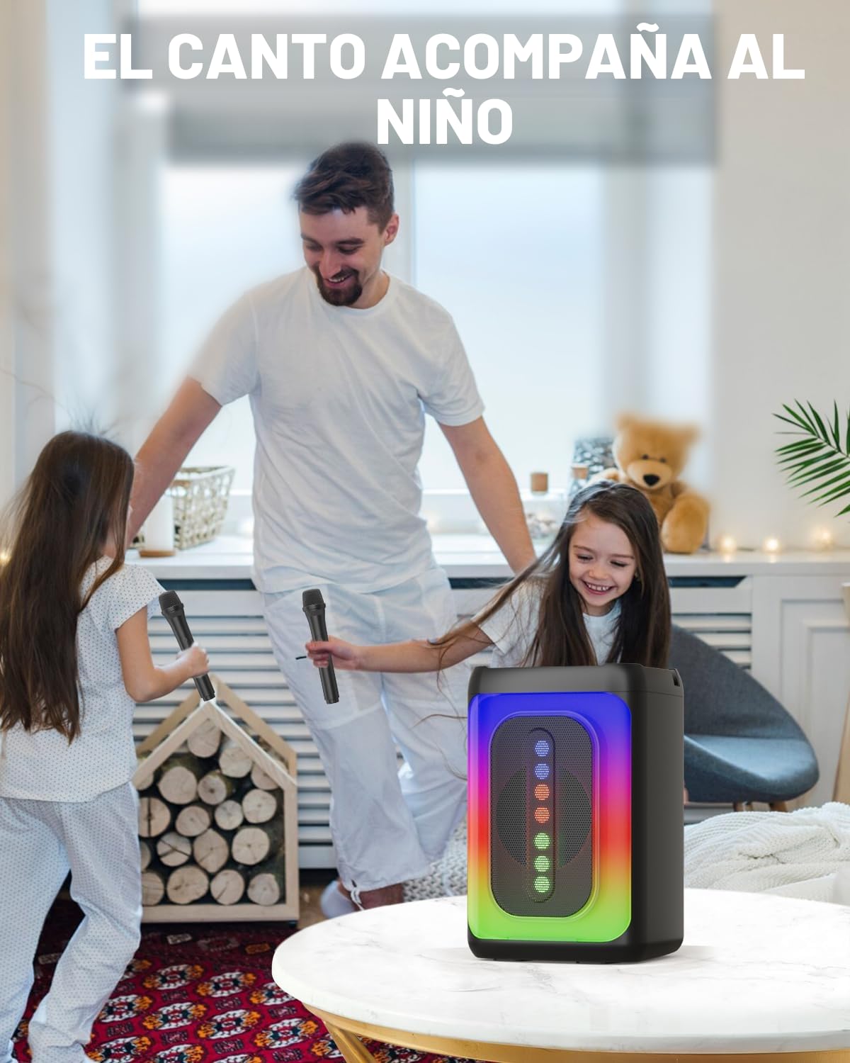 Ankuka Máquina de Karaoke con 2 micrófonos, Altavoz Bluetooth portátil con Luces LED, TF/USB, FM, AUX, TWS para Fiestas y Adultos, Regalo para Amigos y Familiares (Negro)