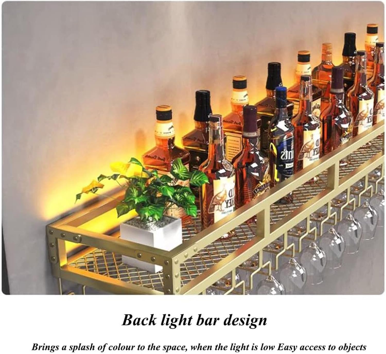 Wine rackHanging Wine Glass Holder Rack with Adjustable Bottles Racks - Space Saving Metal C Mounted Wine Glasses Hanger for Kitchen Bar (Black, 180x30CM)