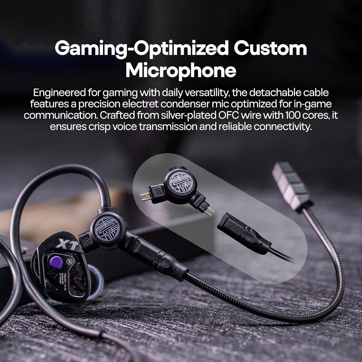 Linsoul TANGZU Xue Tao Gaming IEMs, HiFi Wired Earbuds with Detachable Mic,10mm Glass Diaphragm Driver in Ear Monitor,with 2Pin Detachable OFC Cable for Audiophile Gamers (TypeC MIC)