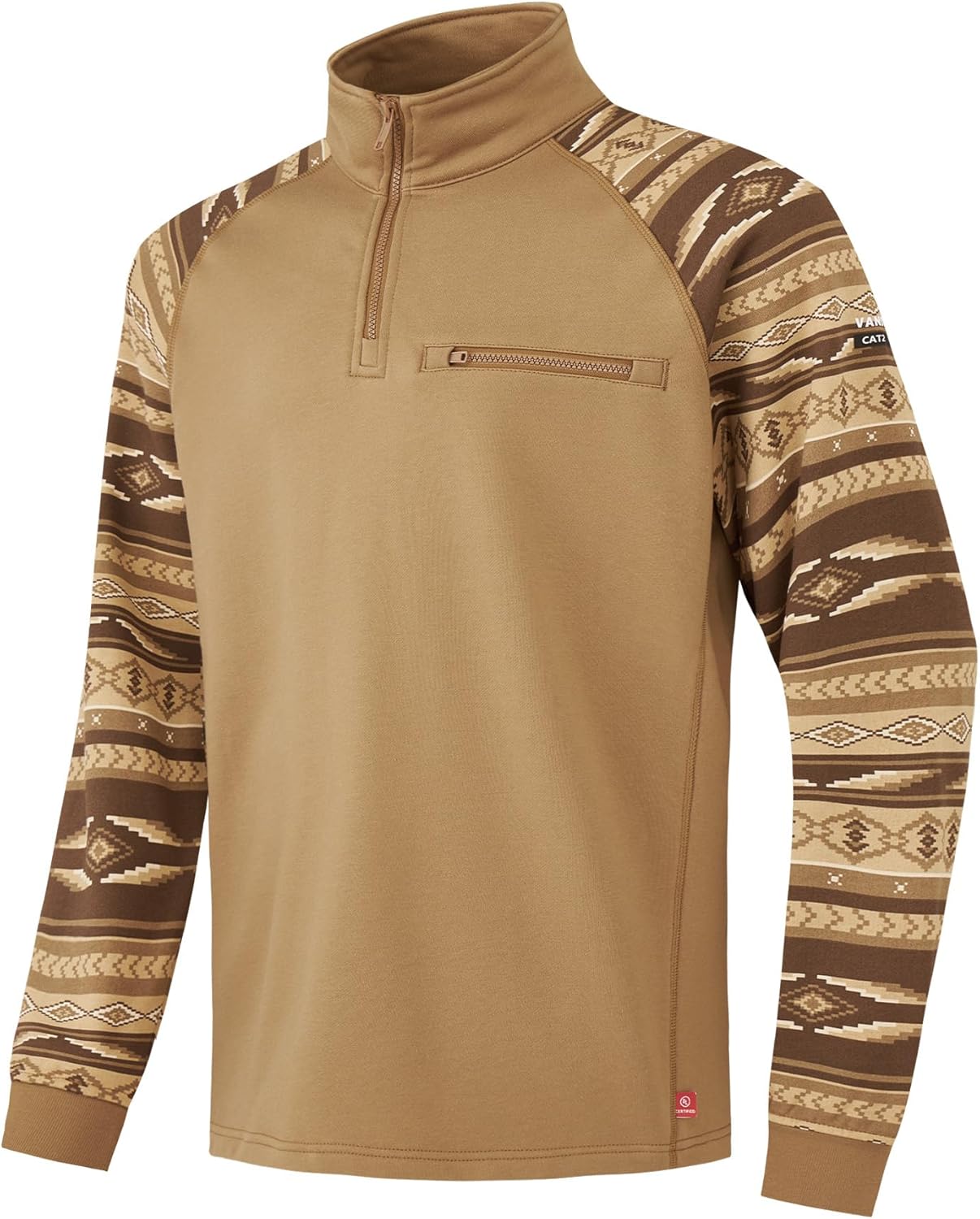 FR Hoodie for Men 12oz Cat 2 Flame Resistant Quarter Zip Pullover - Men's Camo & Aztec Print Work Sweatshirt - Image 3