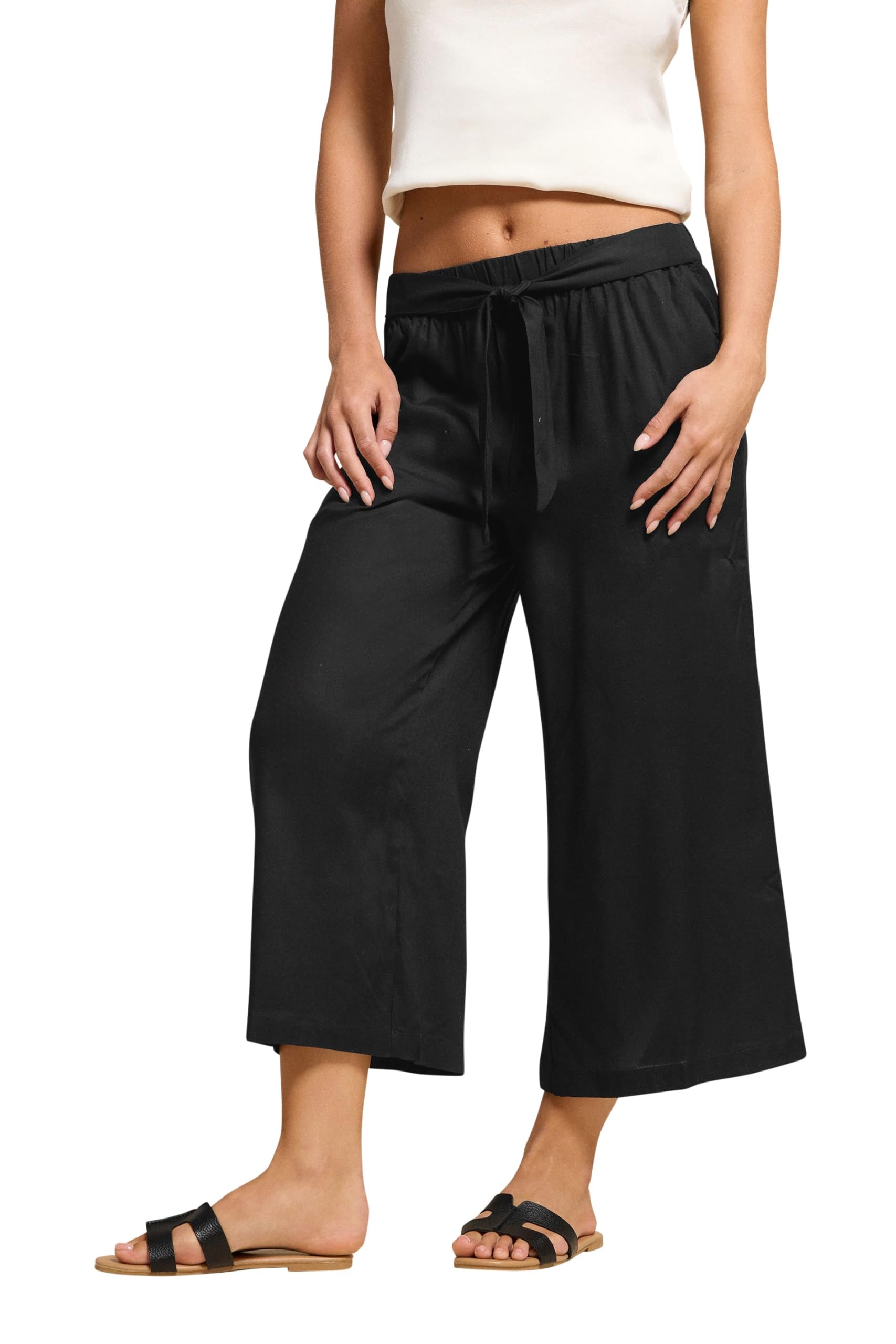 PixieGirl Petite Black Cropped Belted Wide Leg Trousers Petite