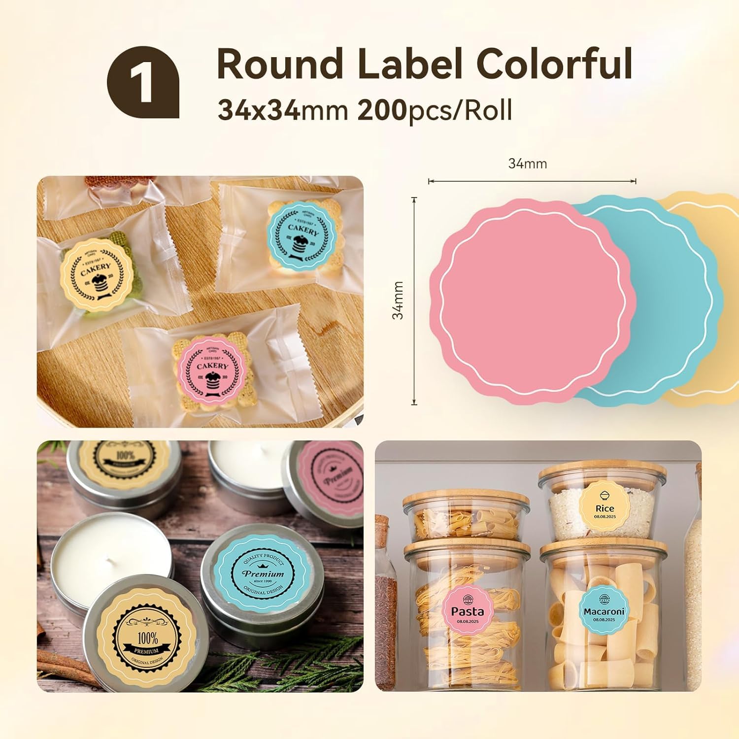 3 rotoli di etichette nome per etichettatrice NIIMBOT B1, B21, B31 e B21 Pro (34 x 34 mm, 40 x 20 mm e 40 x 15 mm), etichette termiche personalizzabili per casa, scuola e ufficio