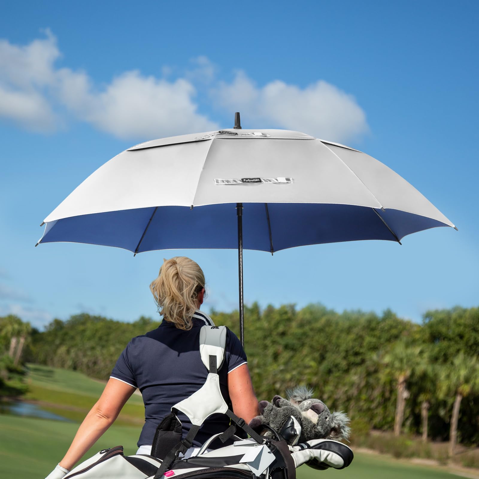 Sombrilla de 68/62/54 pulgadas UPF50+ con protección UV para protección solar, resistente al viento, paraguas de golf grande, apertura automática y ventilada, paraguas de doble toldo para sol