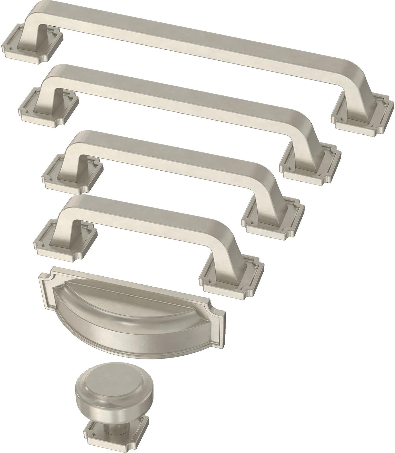 Franklin Brass 10 Pack Brushed Nickel Cabinet Handles 3 inch or 3-3/4 inch (76mm or 96mm) Kitchen Cabinet Handles and Drawer Pulls for Cupboards and Dressers |Notched Backplate