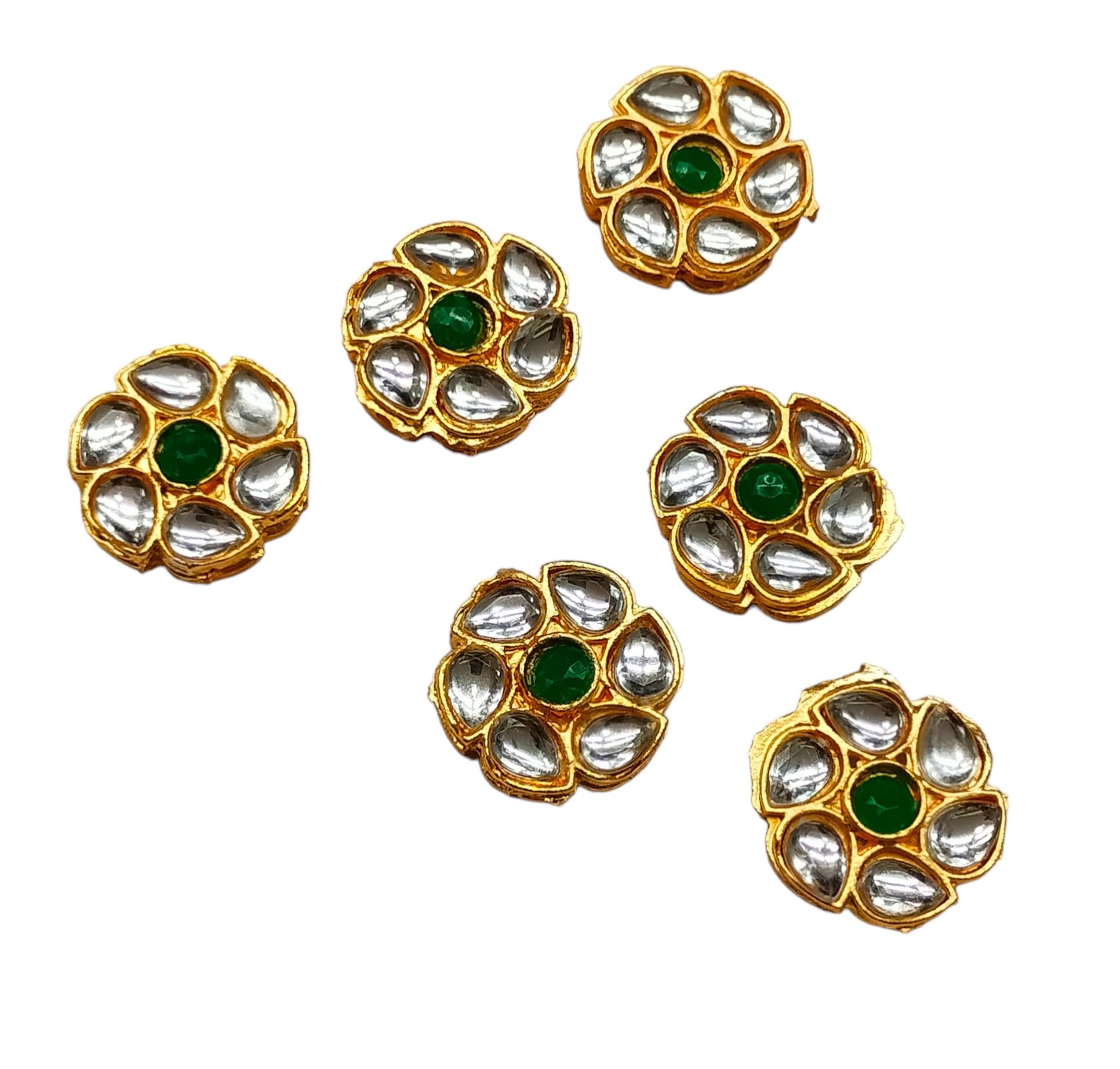 6 pcs, 19mm Flower Shape Meenakari Kundan, Spacers, Connectors, Components for Jewellery Making, Embroidery and Craft Work (Green) KTC-4567-image-27