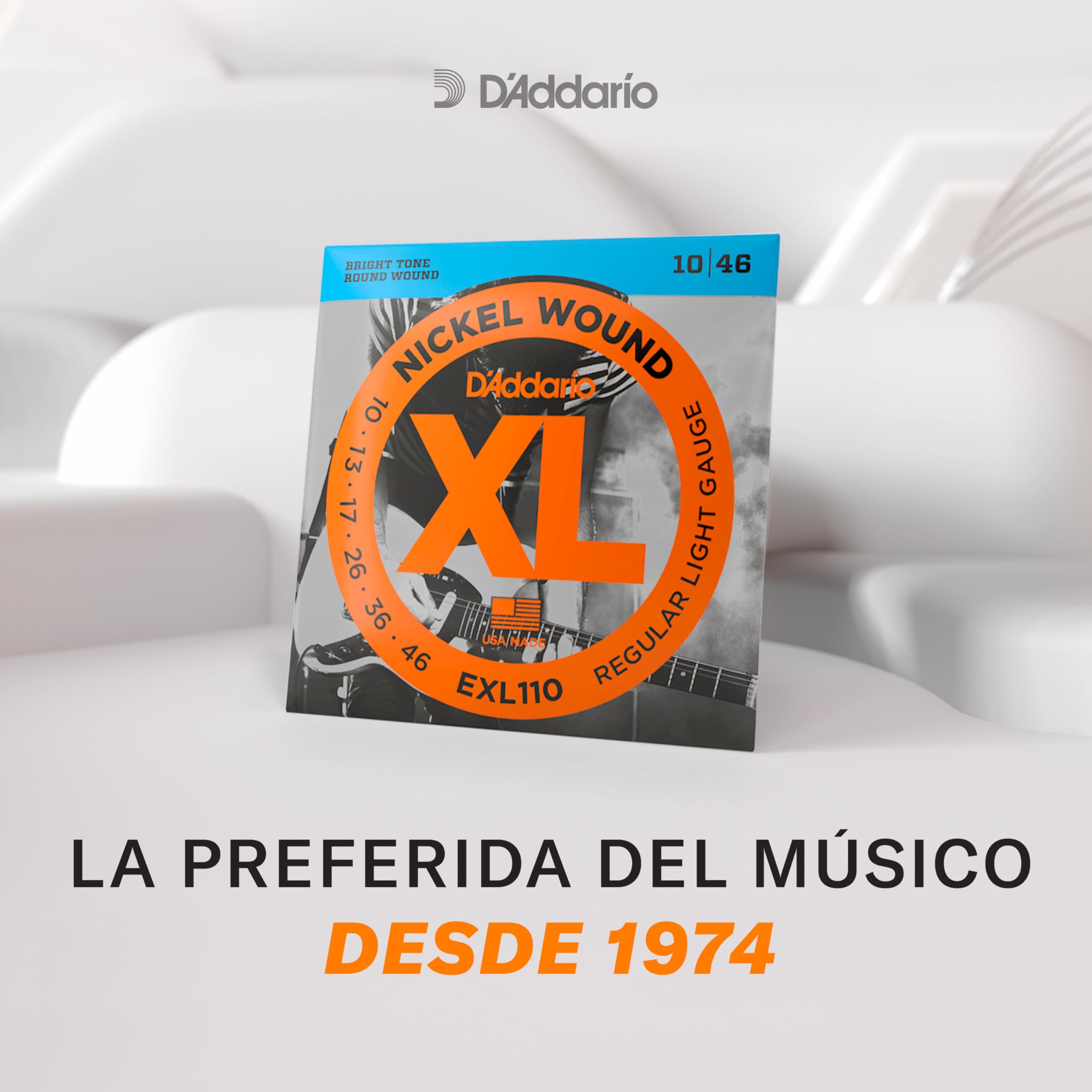 D'Addario EXL110 Cuerdas de Guitarra Eléctrica Entorchadas en Níquel, Regular Light, 10-46, 10-46, Regular Light, 1-Pack