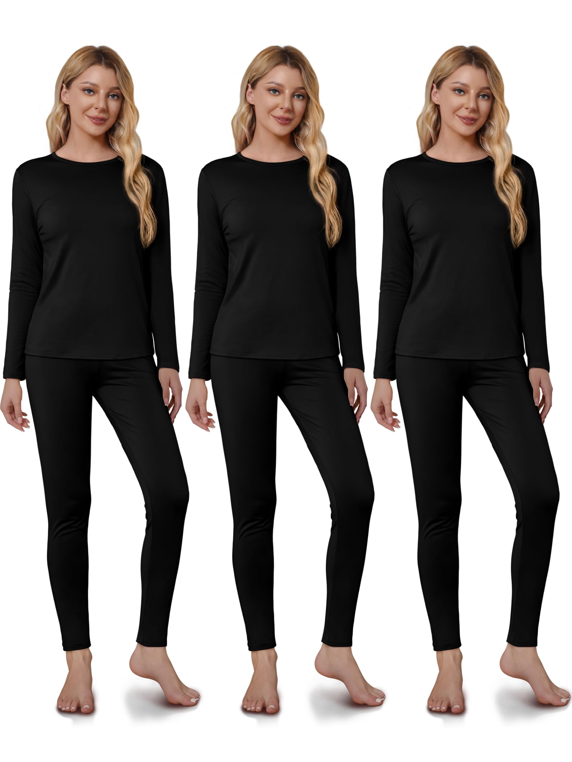 VZV 3 Set Thermal Underwear for Women, Base Layer Long Sleeve Thermals with Fleece Lined Thermals Top and Bottom Set