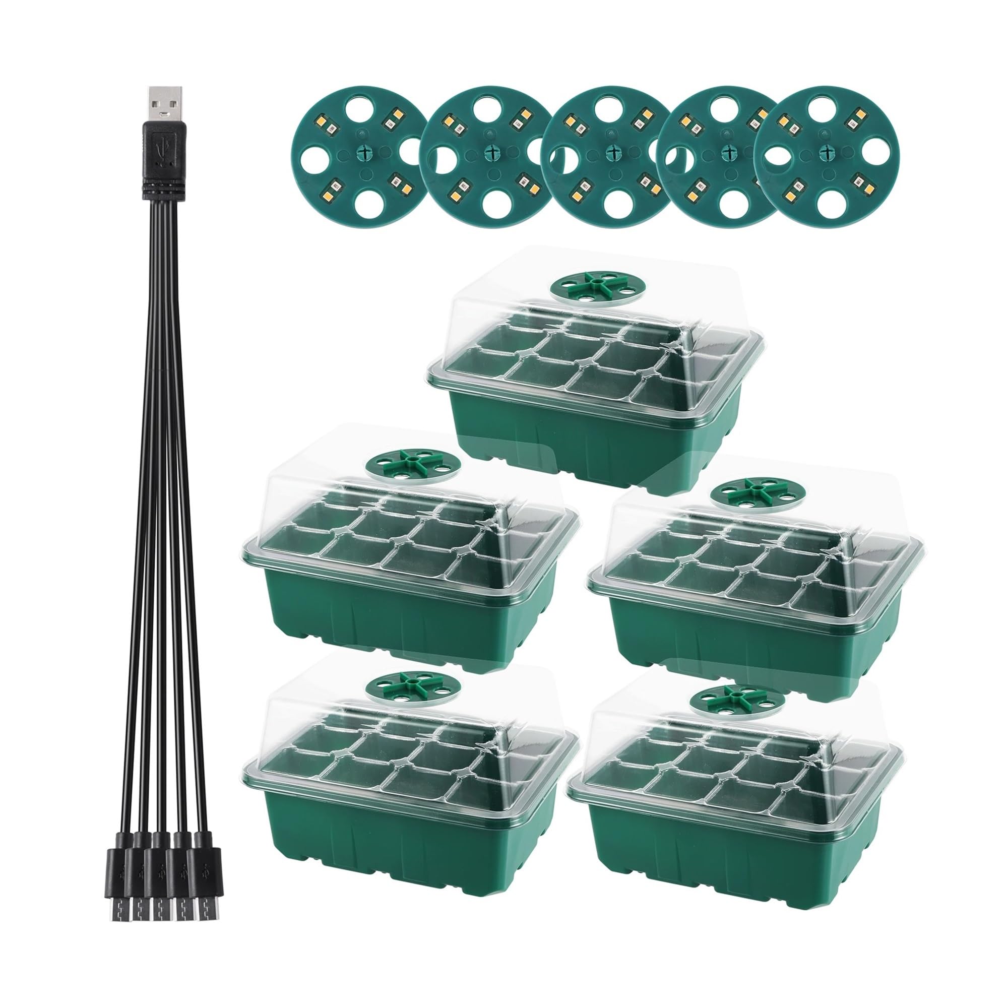 Anzuchtschalen mit Pflanzenlampe, Aussaatsets Feuchtigkeitskuppel, Pflanzenkeimung for den Indoor-Gartenbau Lucky(Kit 9)