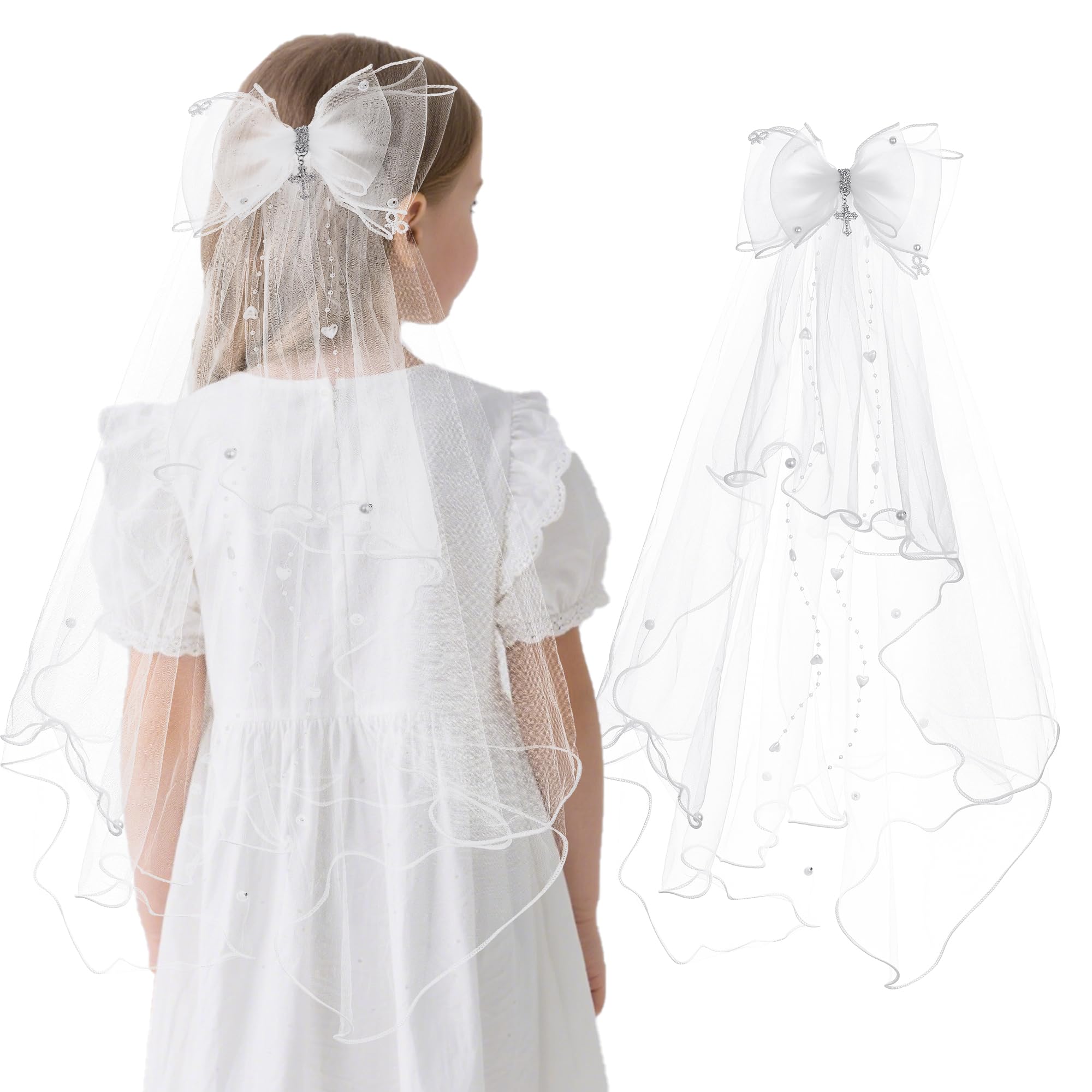 First Communion Veil Headwear Gifts for Girls, White Flower Crown Veil and Headpiece Accessories Set for Dress Up