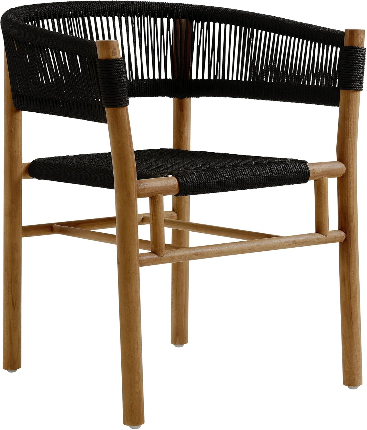 Modway Vienna Outdoor Patio Teak Wood 5-Piece Dining Set in Natural Natural – Weather-Resistant Square Dining Table with Woven Rope Curved-Back Armchairs – Backyard Garden Table and Chair Set for 4