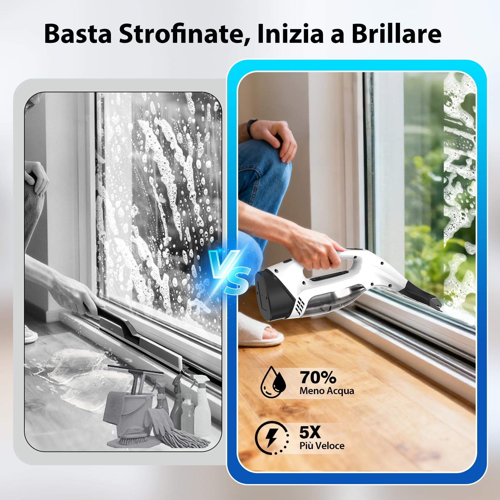 Nettoyeur Vitre, Kit Nettoyeurs de Vitres Sans Fil avec Autonomie de 30 min, Lave Vitre Electrique avec Raclettes de 28cm & Réservoir de 150ml, Adapté aux Vitres, Carrelages & Miroirs